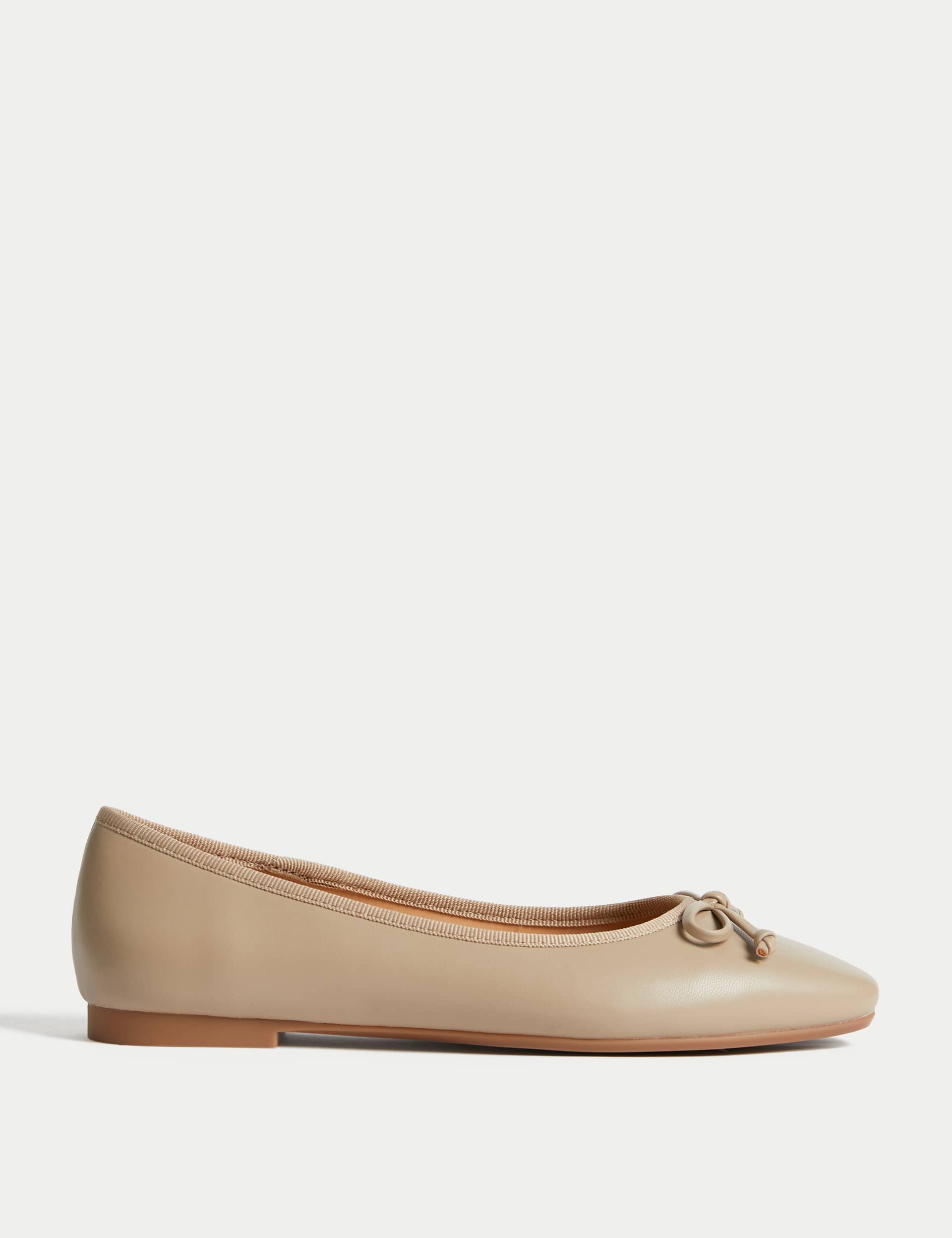 M&S Collection Women's Bow Flat Ballet Pumps - 7.5 - Beige, Beige,Black