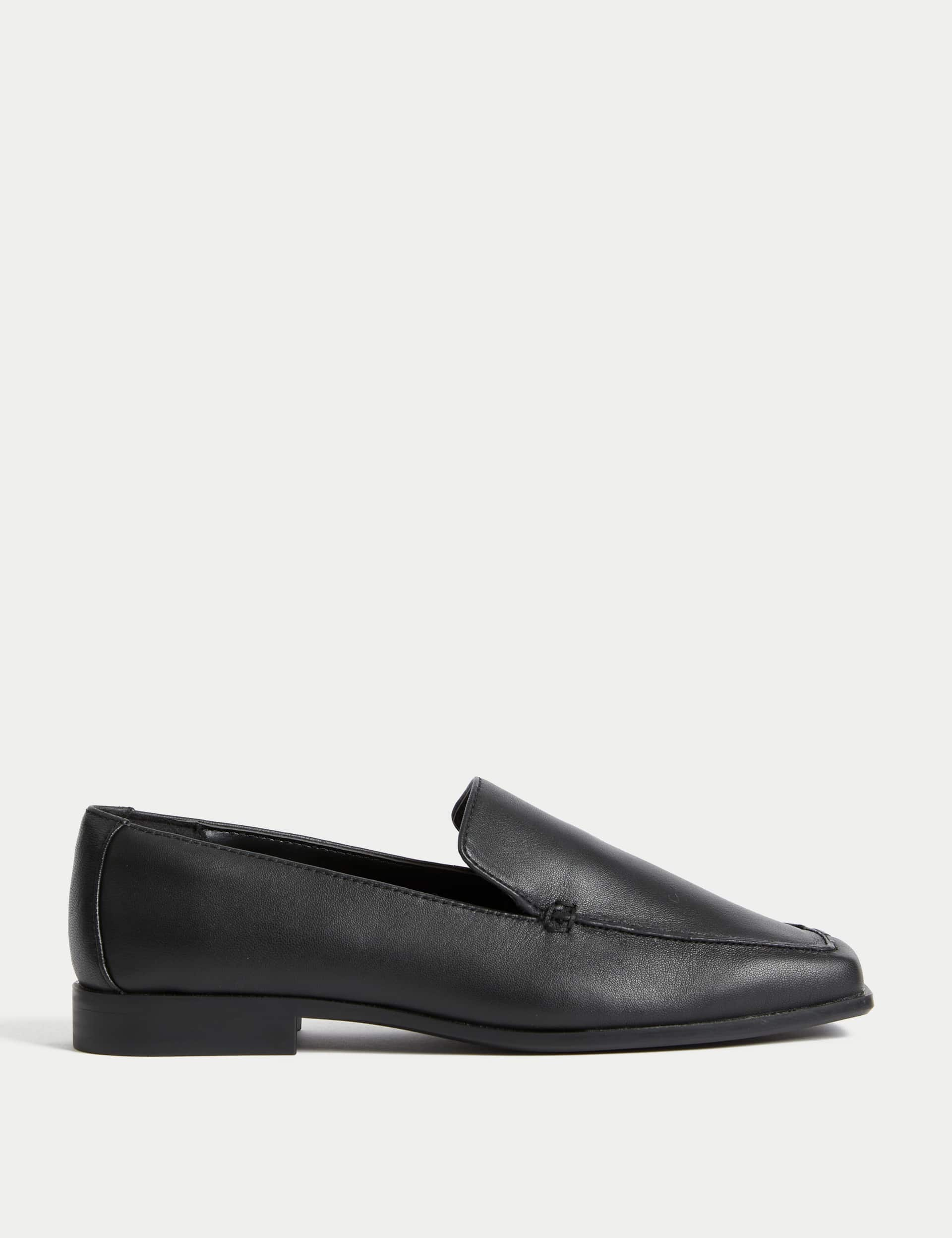 M&S Women's Wide Fit Leather Flat Loafers - 6 - Black, Black,Terracotta