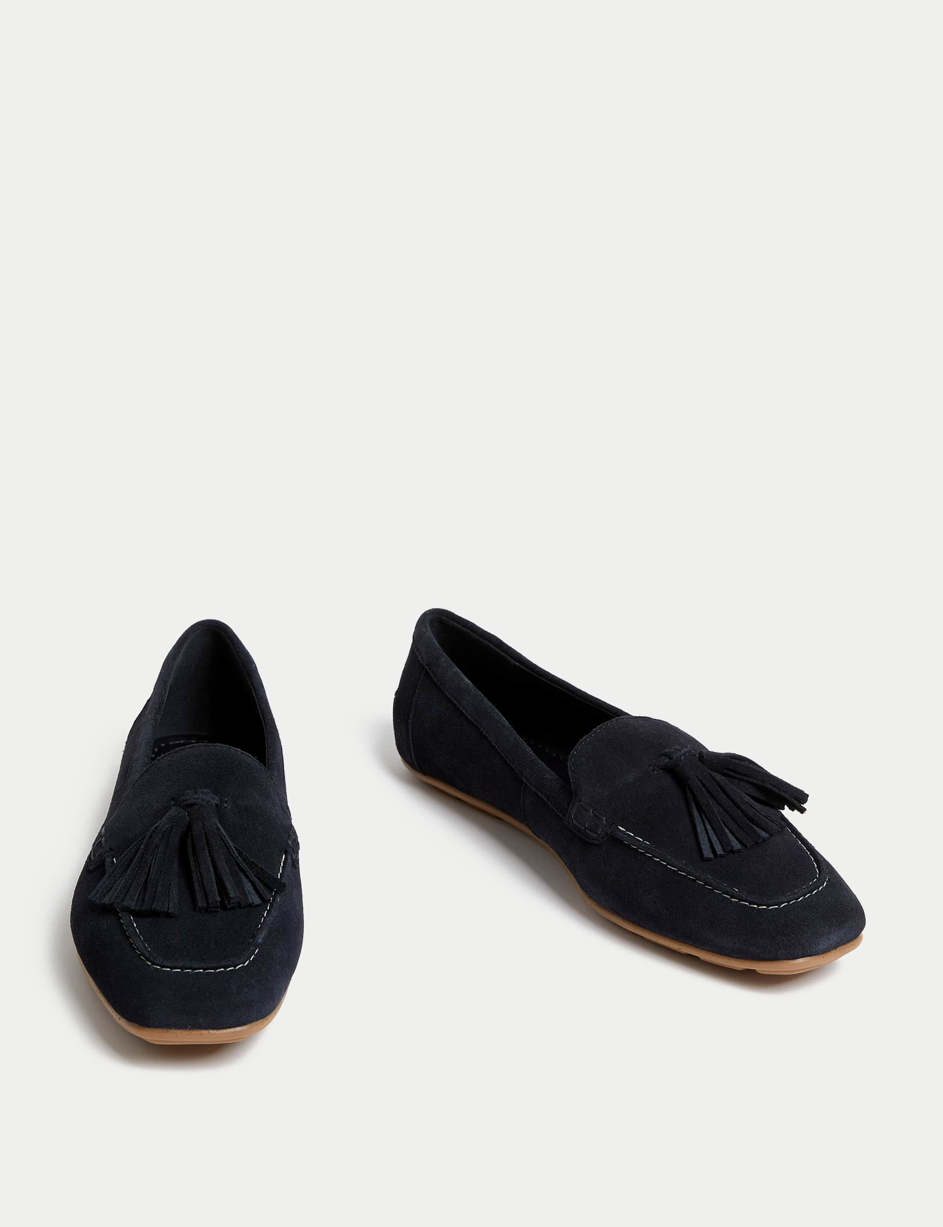 M&S Women's Wide Fit Suede Tassel Flat Boat Shoes - 6 - Navy, Navy