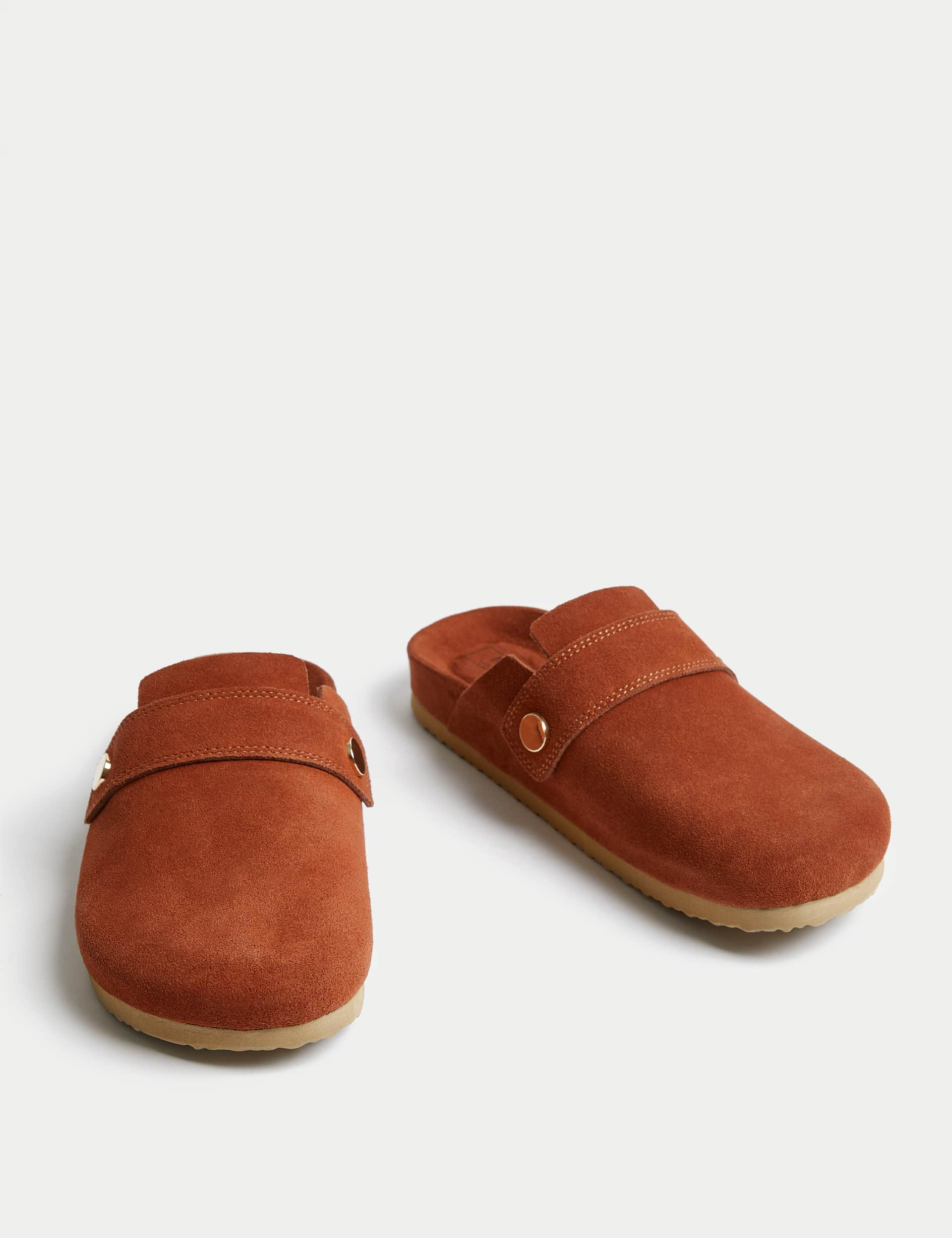 M&S Women's Suede Studded Flat Clogs - 4.5 - Terracotta, Sand,Terracotta,Black