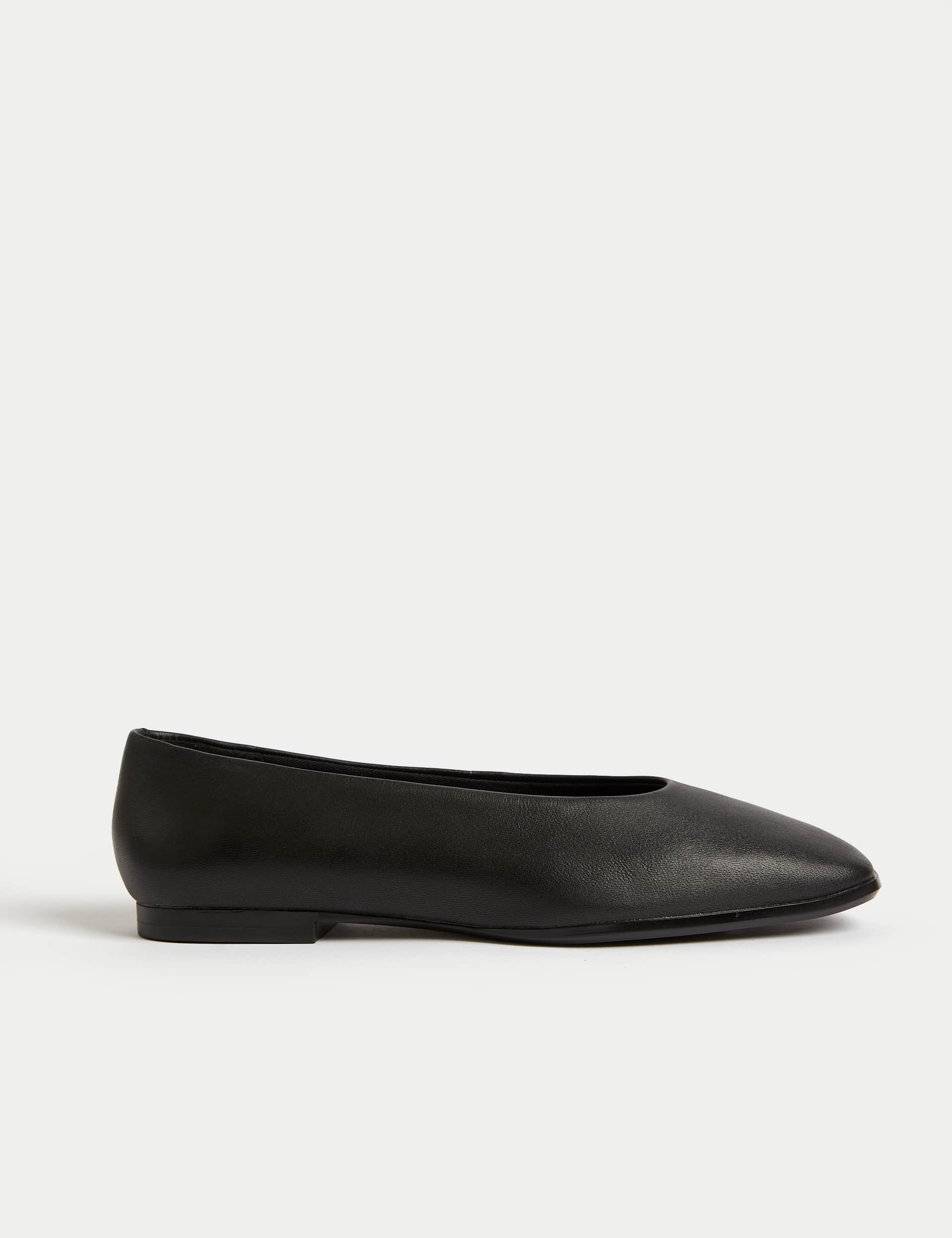 M&S Women's Leather Square Toe Ballet Pumps