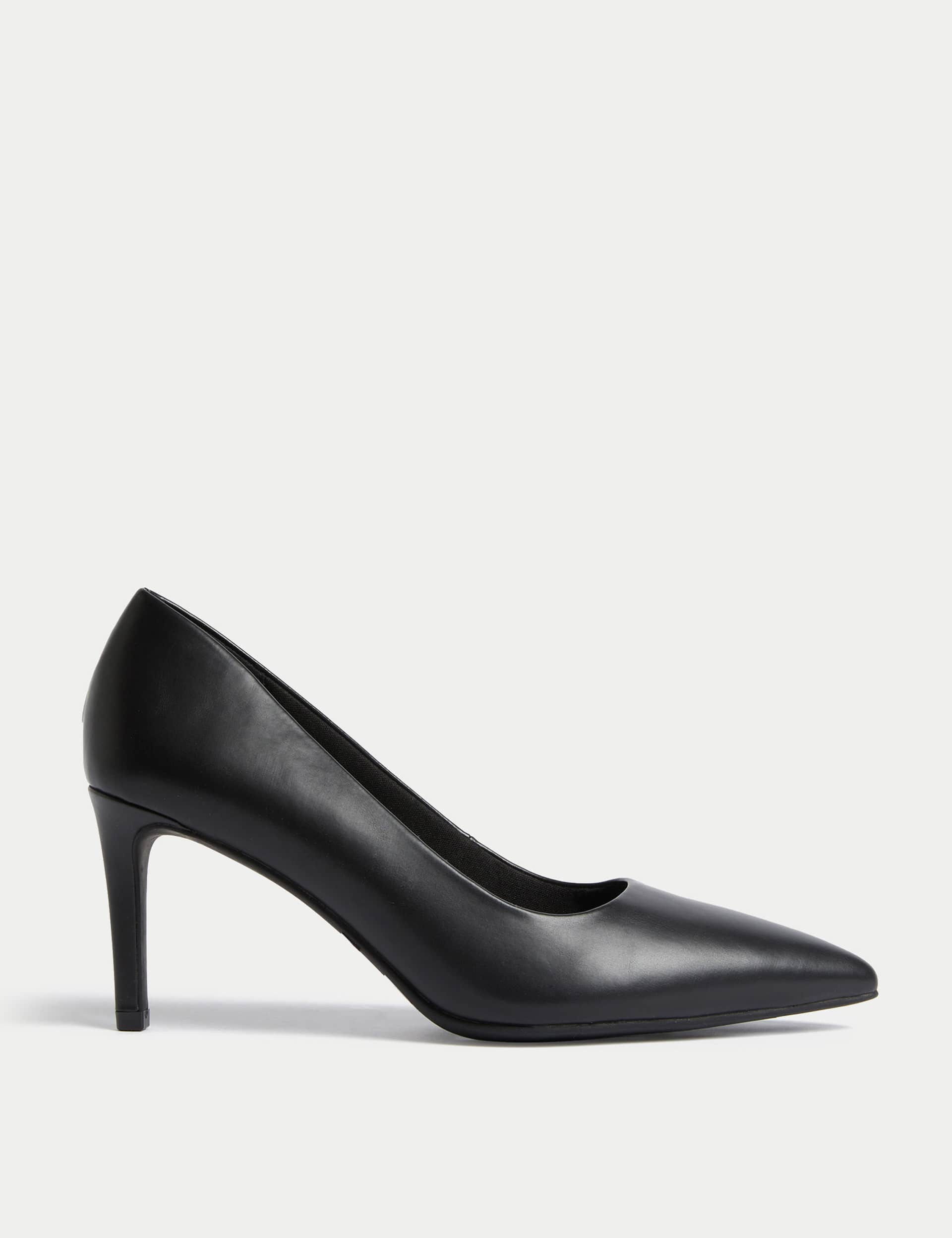 M&S Women's Stiletto Heel Pointed Court Shoes - 5.5 - Black, Black,Opaline,Rich Quartz