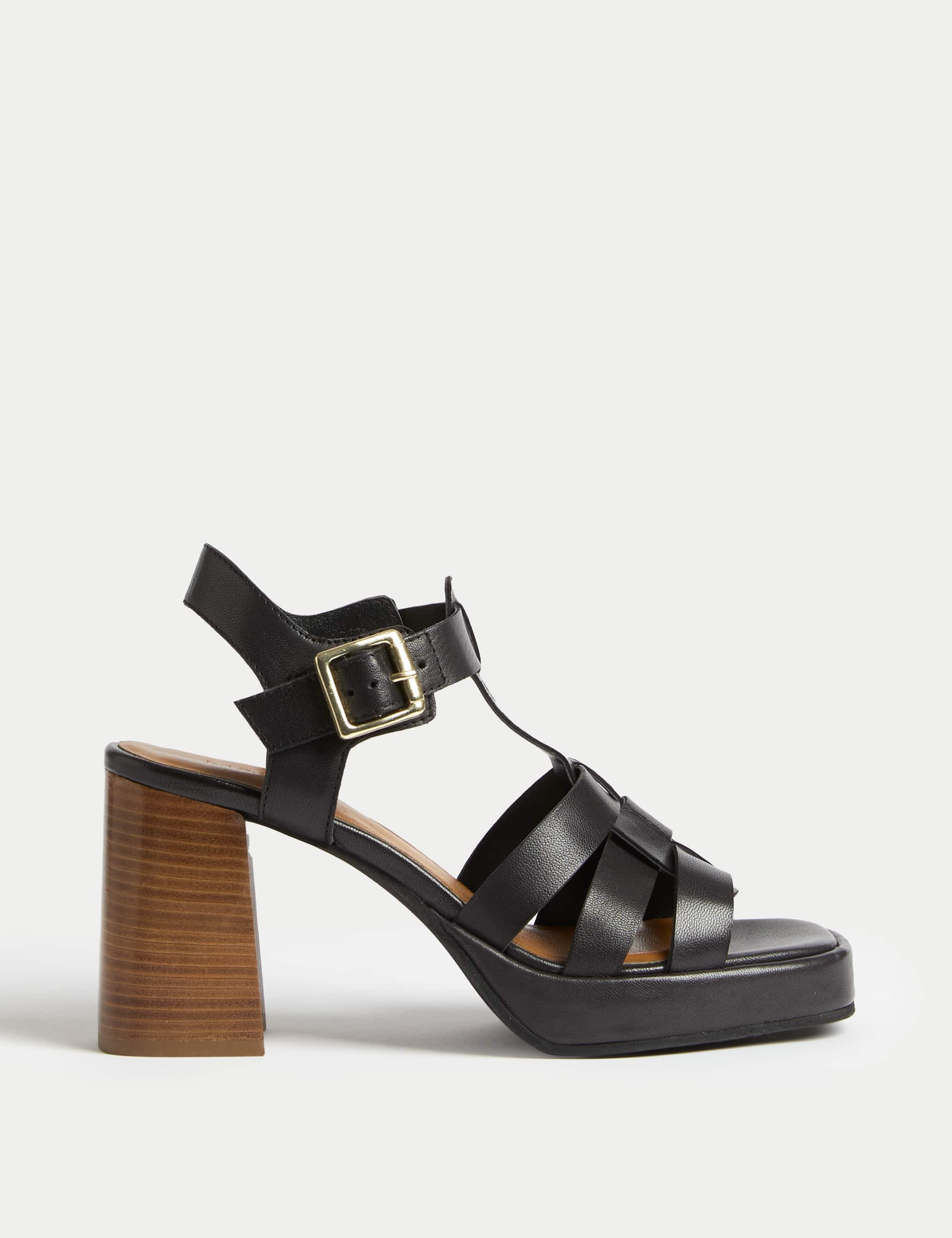 M&S Women's Leather Buckle Platform Sandals - 8 - Black, Black