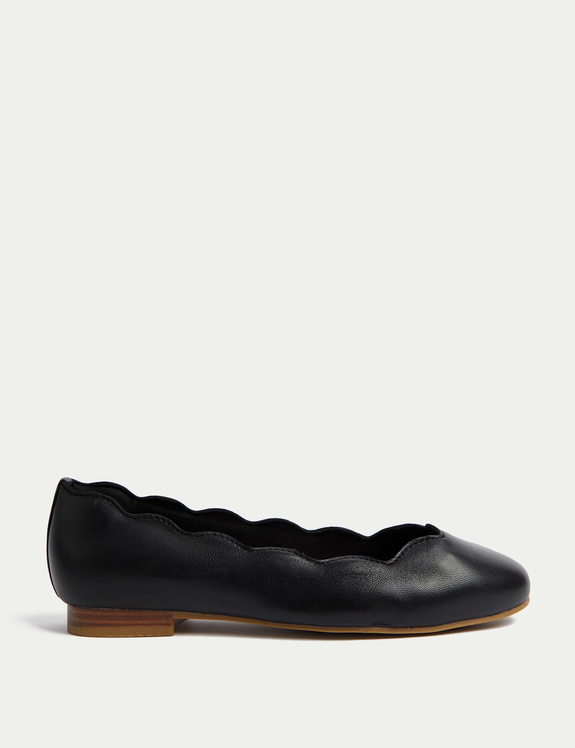 M&S Women's Wide Fit Leather Ballet Pumps