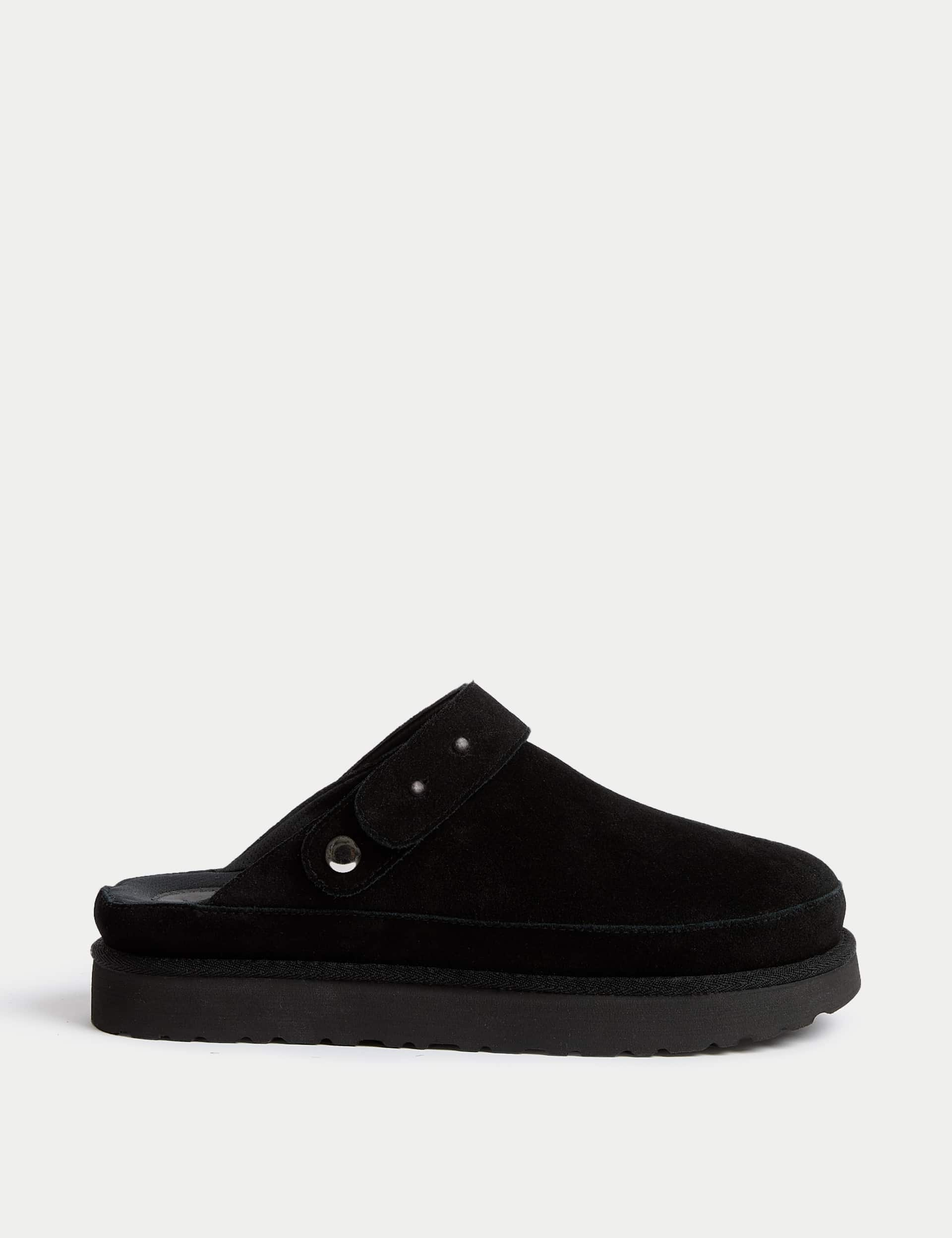 M&S Women's Suede Flatform Clogs - 6 - Black, Black