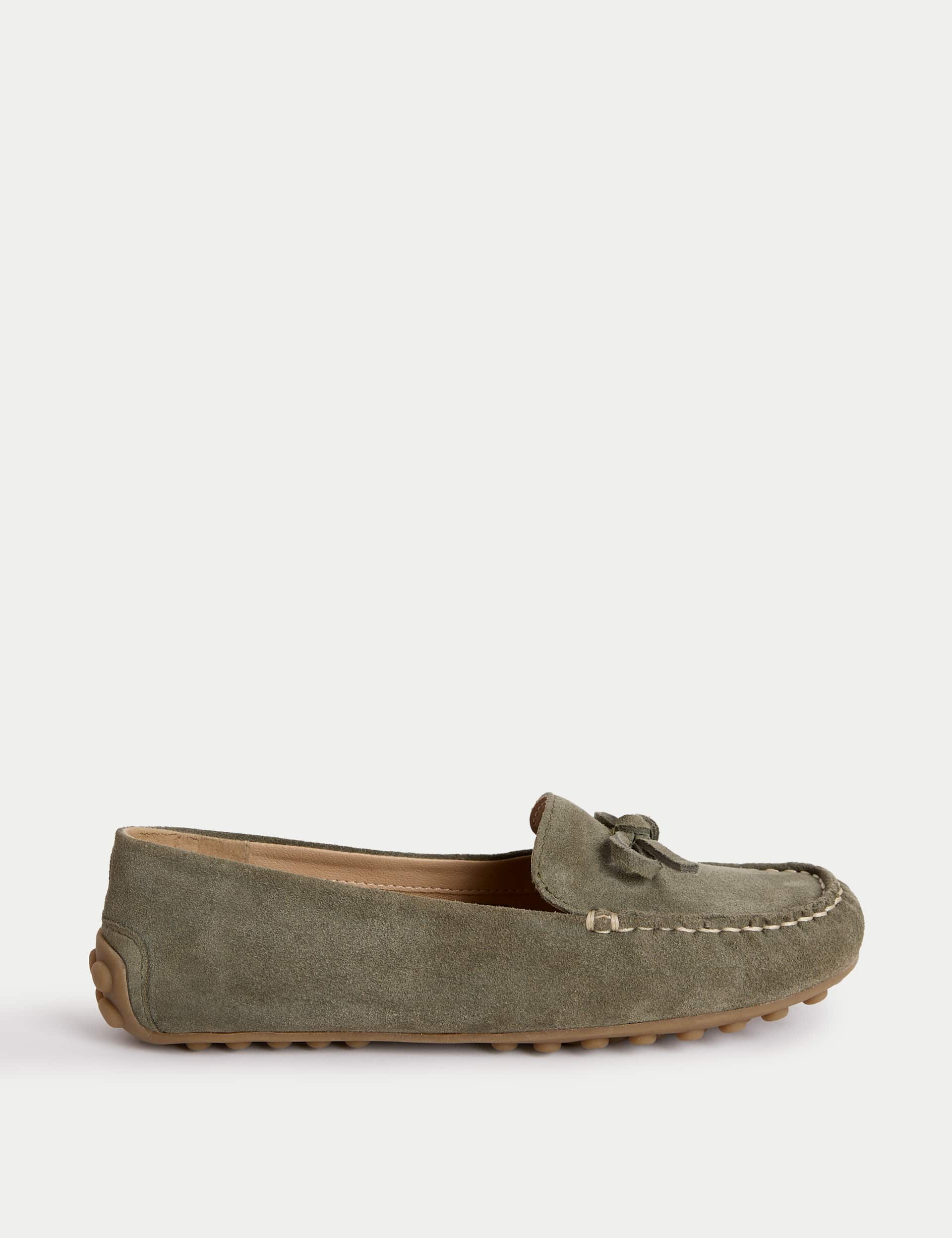 M&S Collection Women's Suede Slip On Flat Loafers - 6 - Khaki, Khaki,Sand