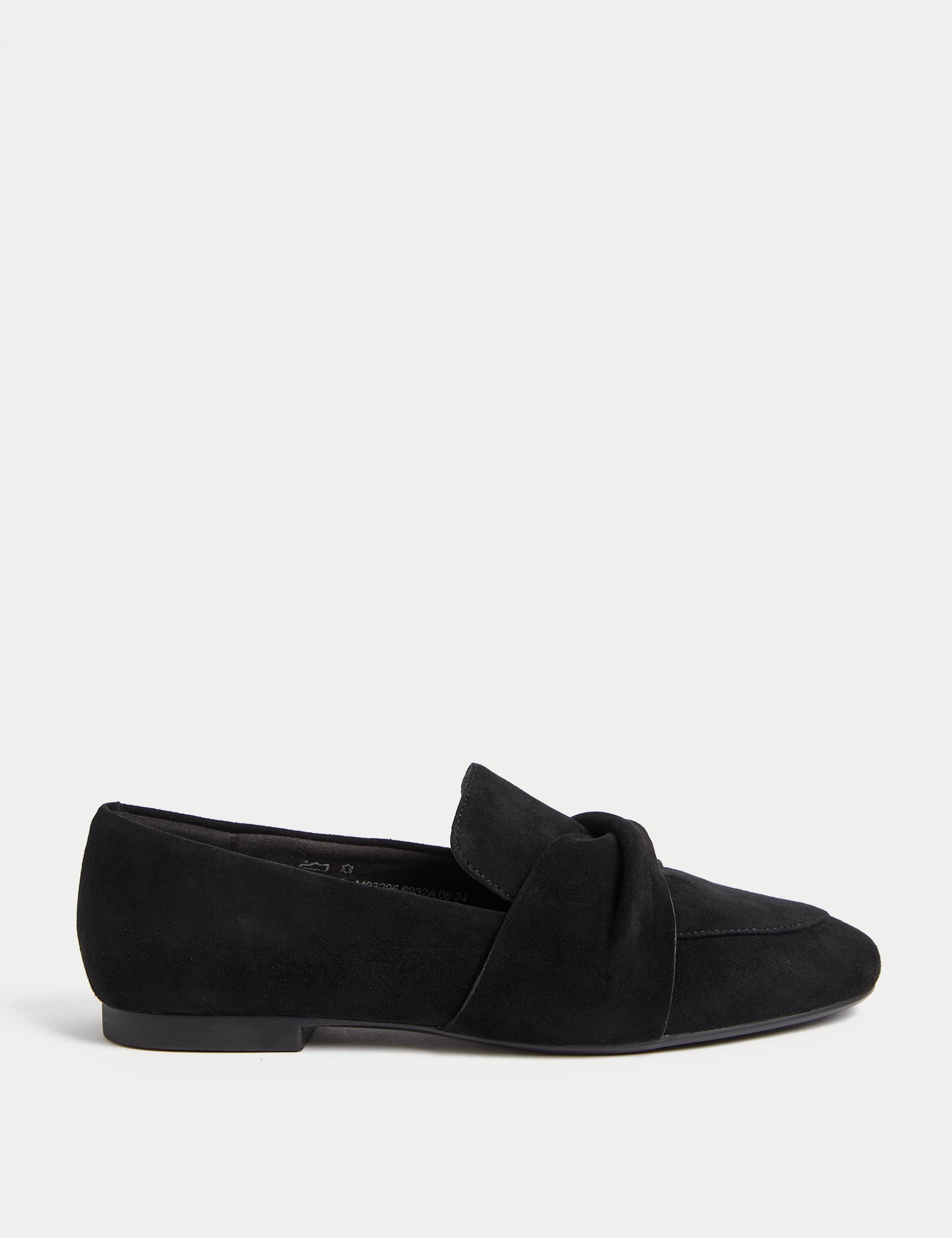 M&S Collection Women's Wide Fit Suede Bow Flatform Loafers - 6 - Black, Black