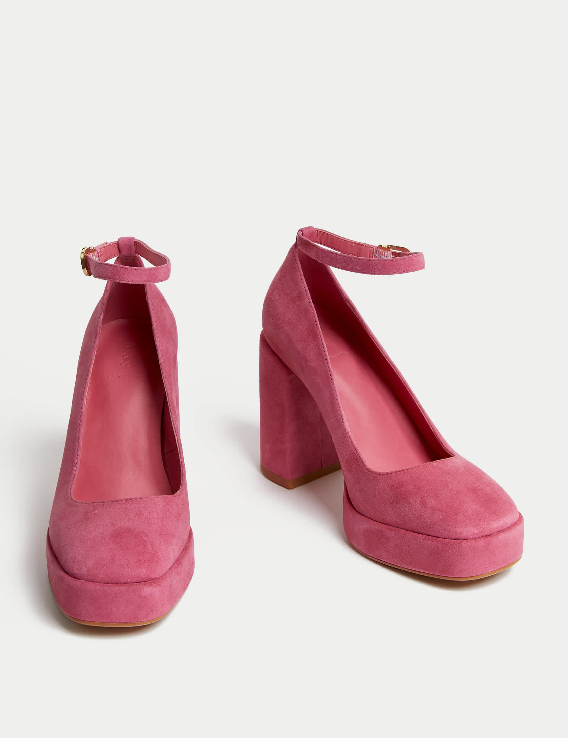 M&S Women's Suede Ankle Strap Platform Heels - 7 - Pink, Pink