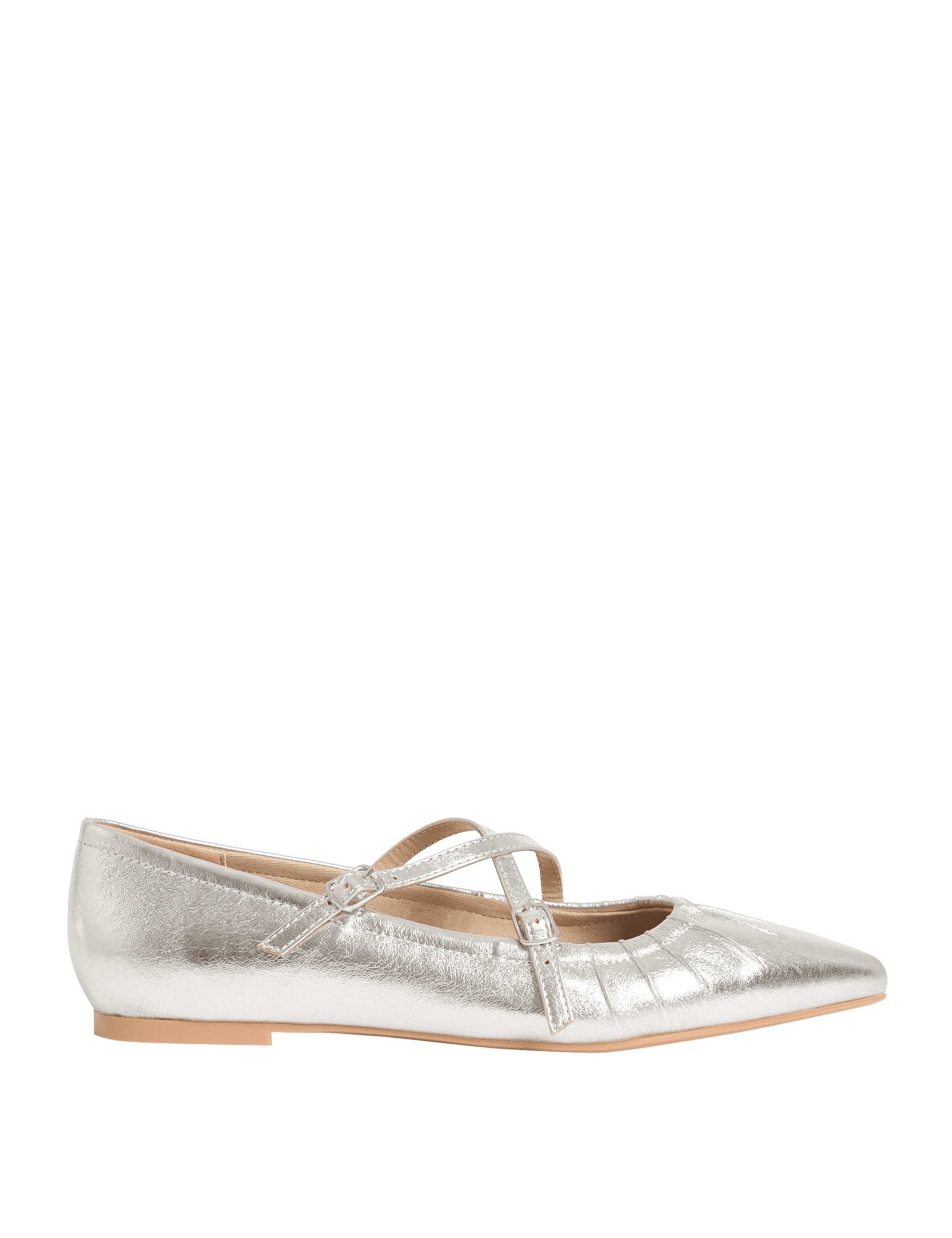 M&S Collection Women's Strappy Pointed Ballet Pumps - 6 - Silver, Silver,Gold