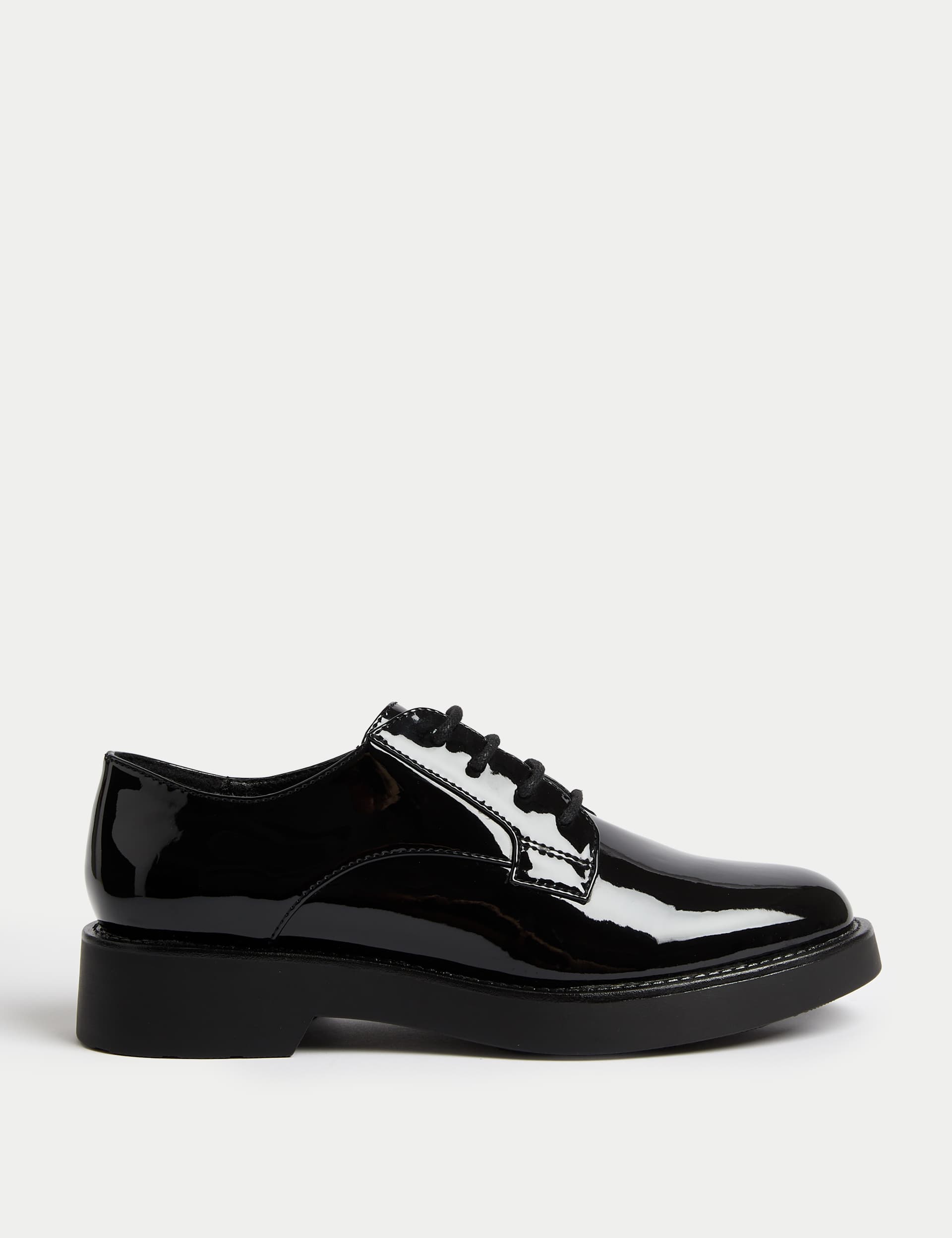 M&S Women's Patent Lace Up Flat Shoes - 6 - Black Patent, Black Patent