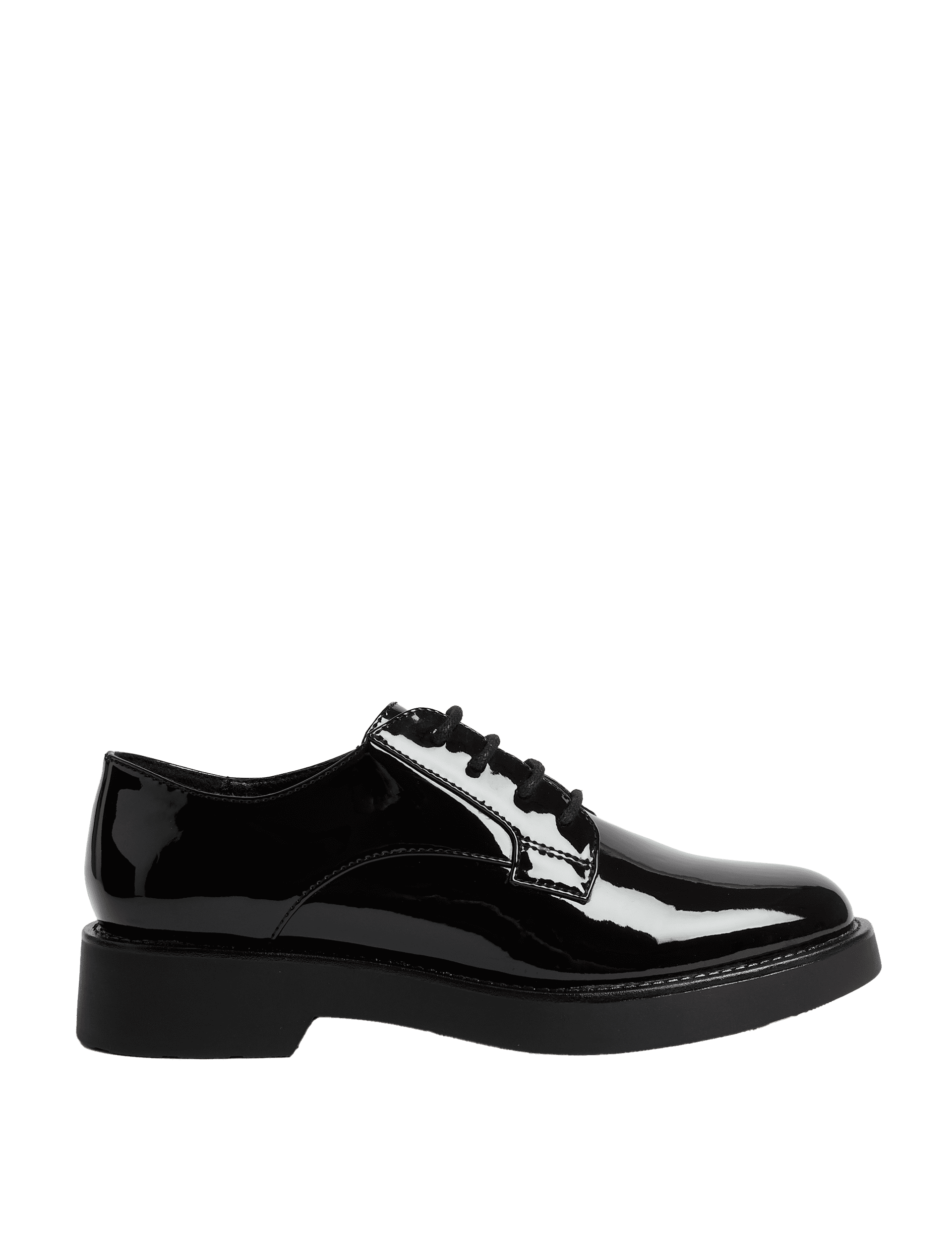 M&S Collection Women's Patent Lace Up Flat Shoes - 5.5 - Black Patent, Black Patent