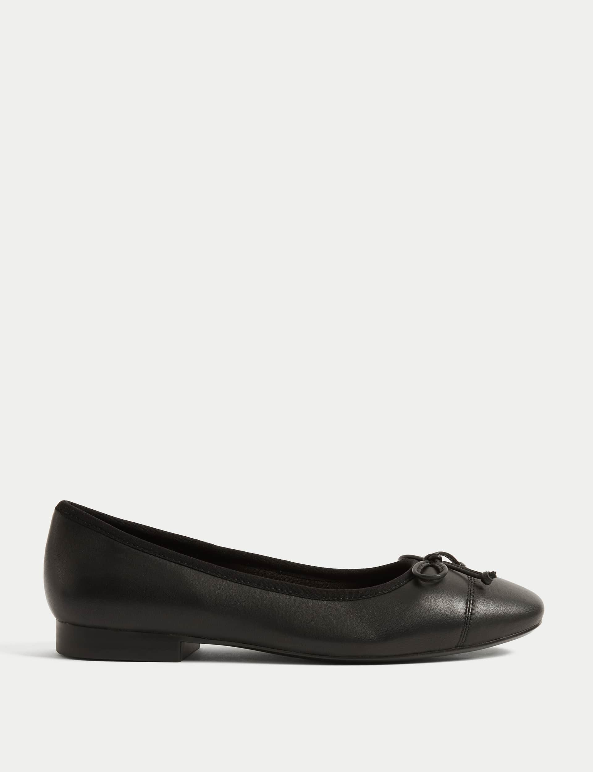 M&S Women's Leather Bow Flat Ballet Pumps - 6 - Black Mix, Pale Blush,Black Mix