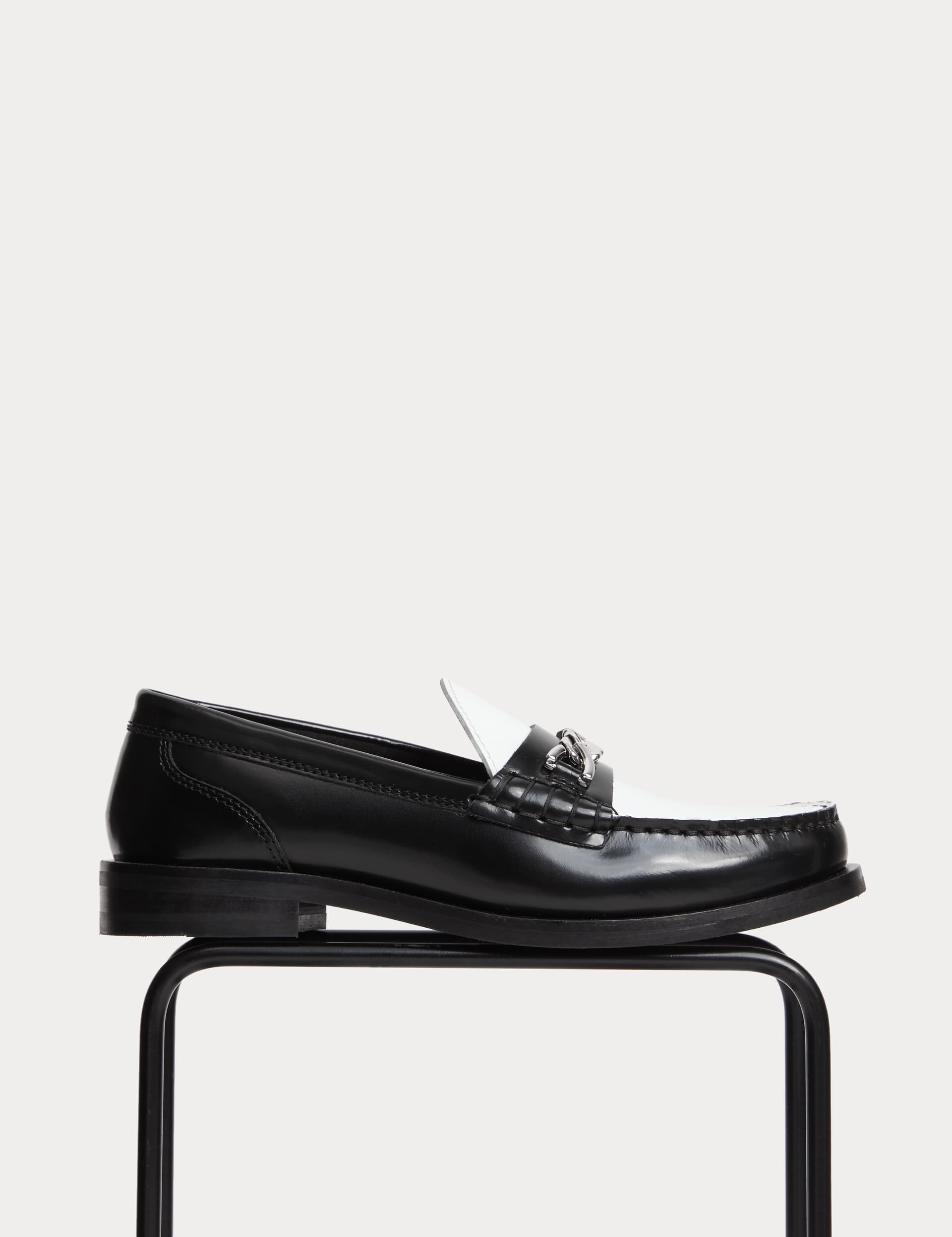 M&S Collection Women's Leather Contrast Chain Detail Loafers - 3.5 - Black Mix, Black Mix