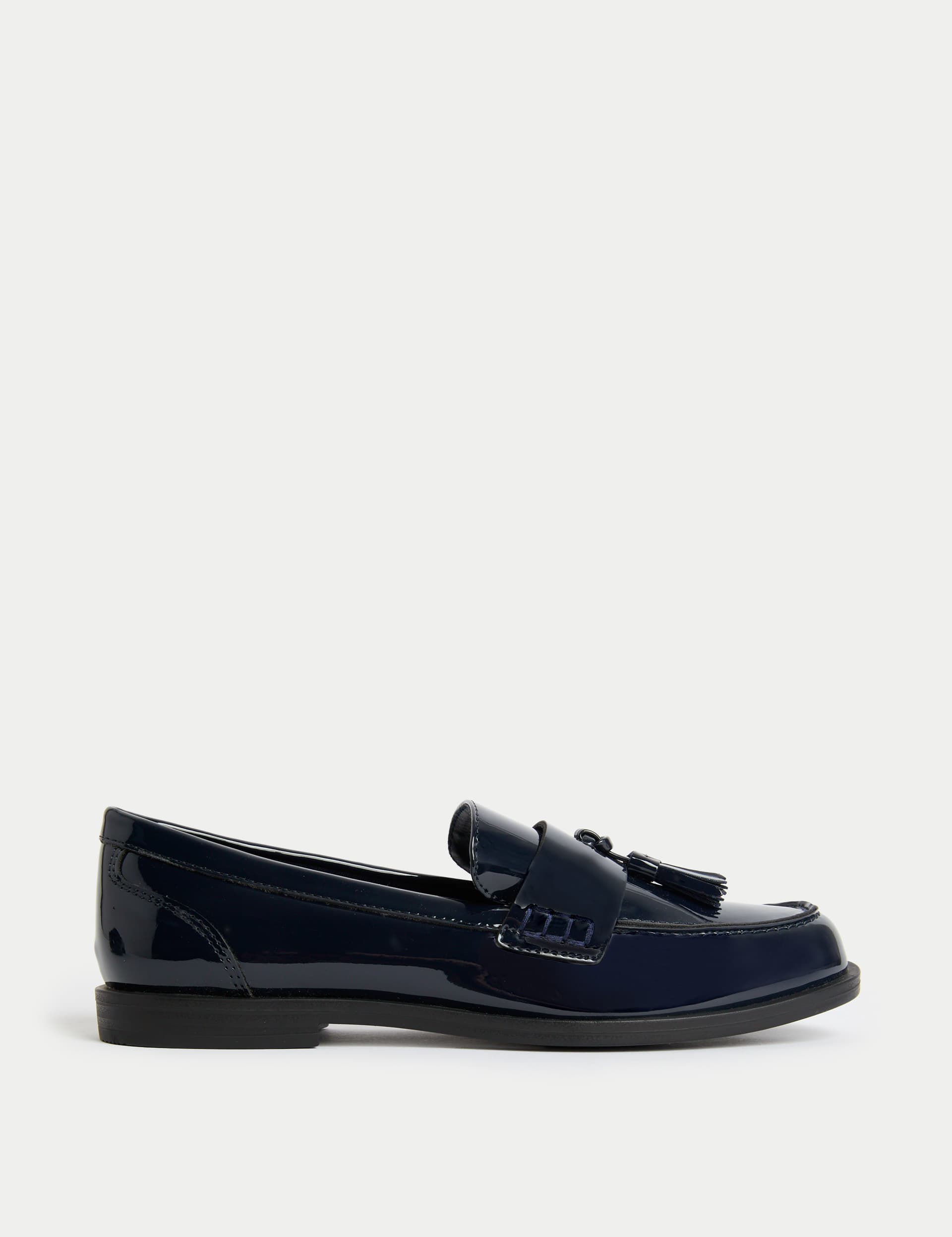 M&S Women's Tassel Block Heel Loafer - 5 - Navy, Black Patent,Navy,Walnut