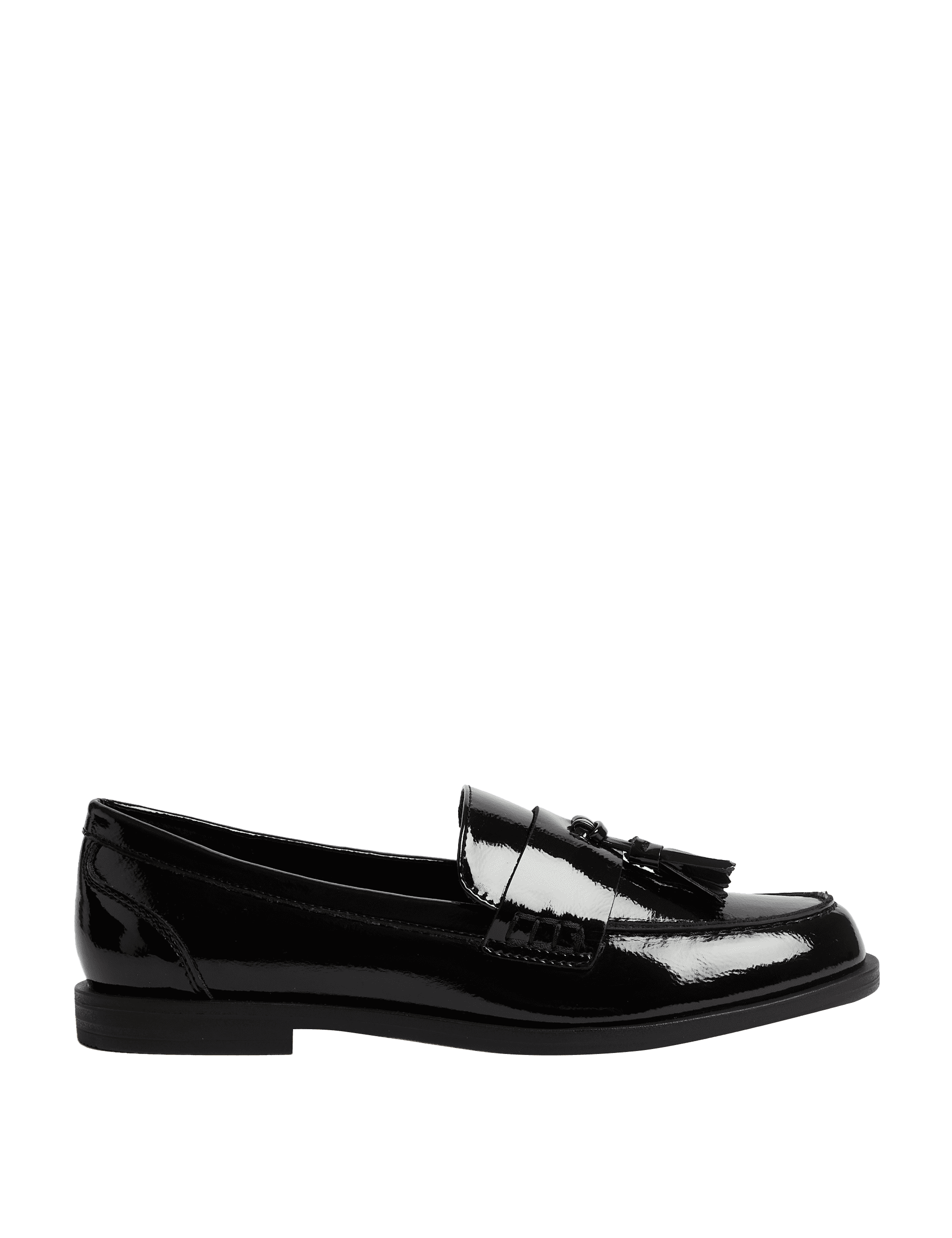 M&S Collection Women's Tassel Block Heel Loafer - 6 - Black Patent, Black Patent