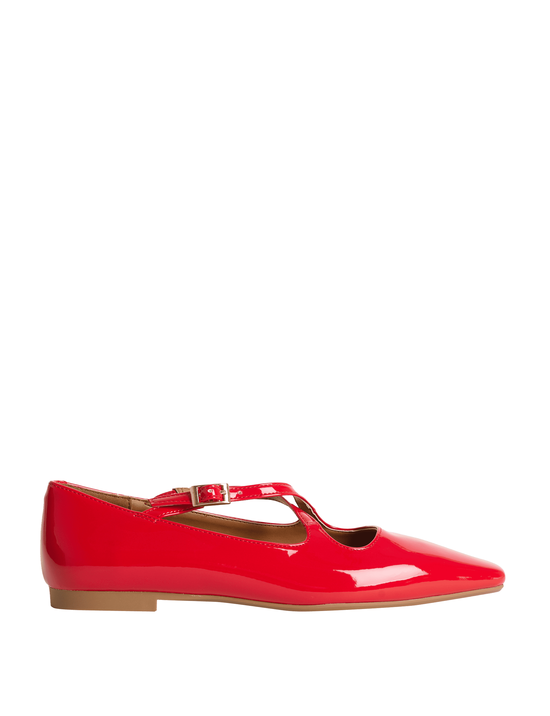 M&S Collection Women's Strappy Flat Chisel Toe Ballet Pumps - 6 - Red, Red