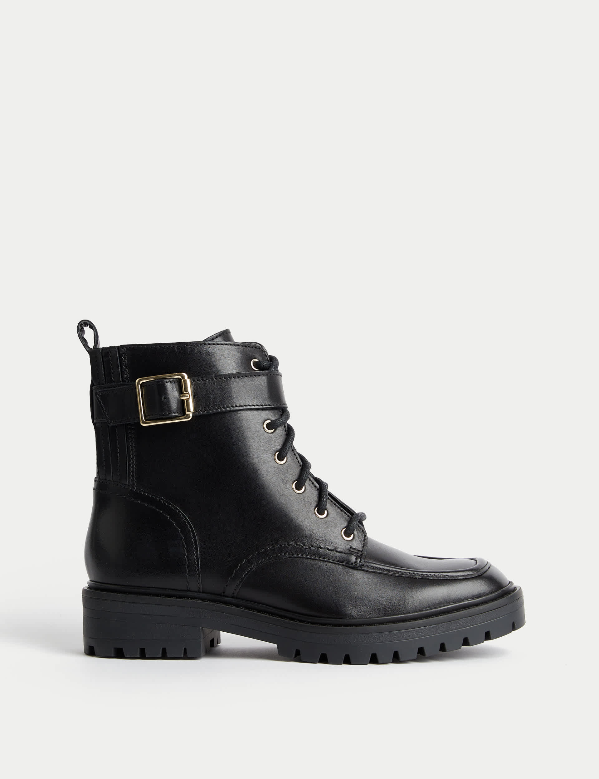 M&S Women's Wide Fit Leather Flat Ankle Boots