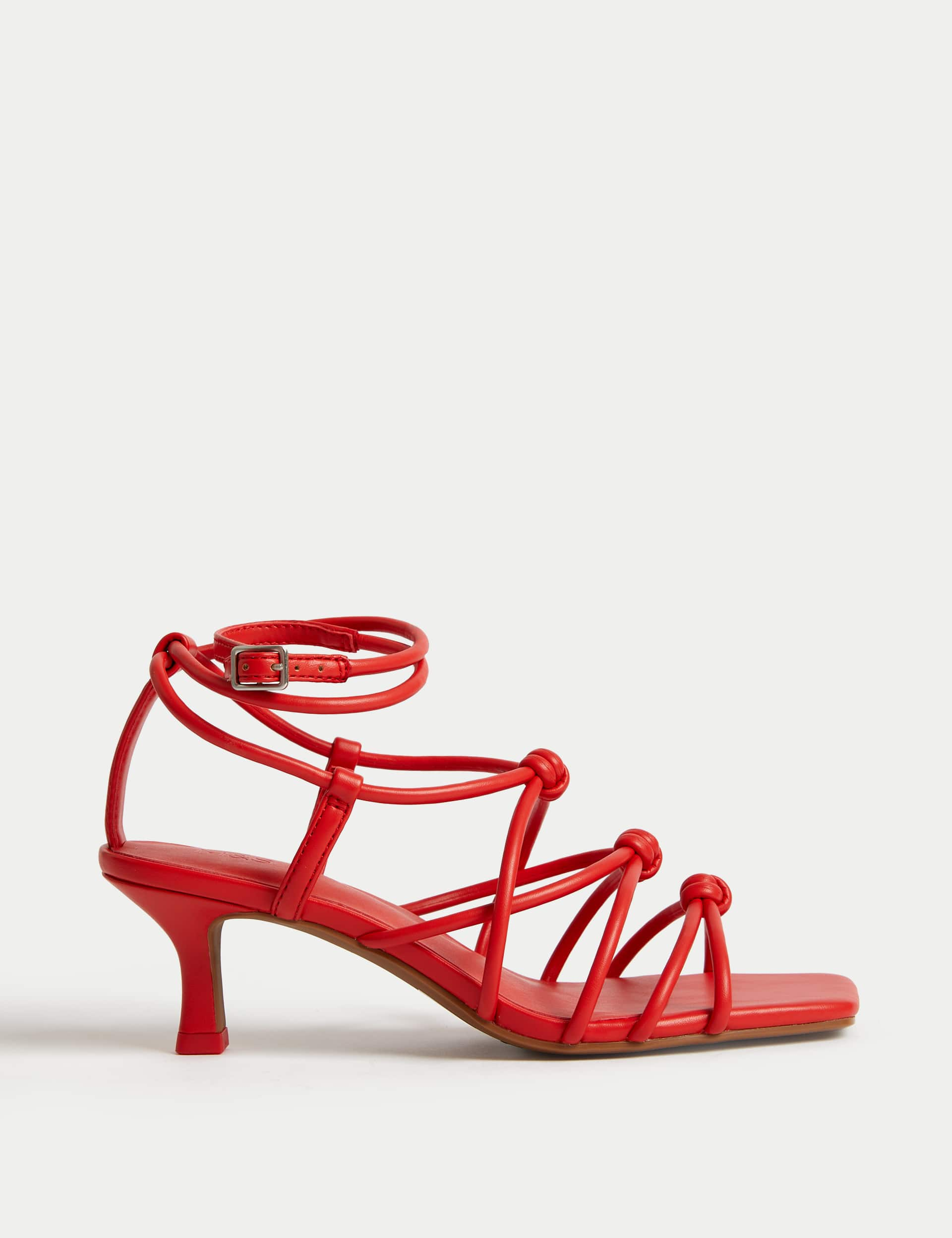 M&S Women's Knot Strappy Kitten Heel Sandals - 3 - Red, Red