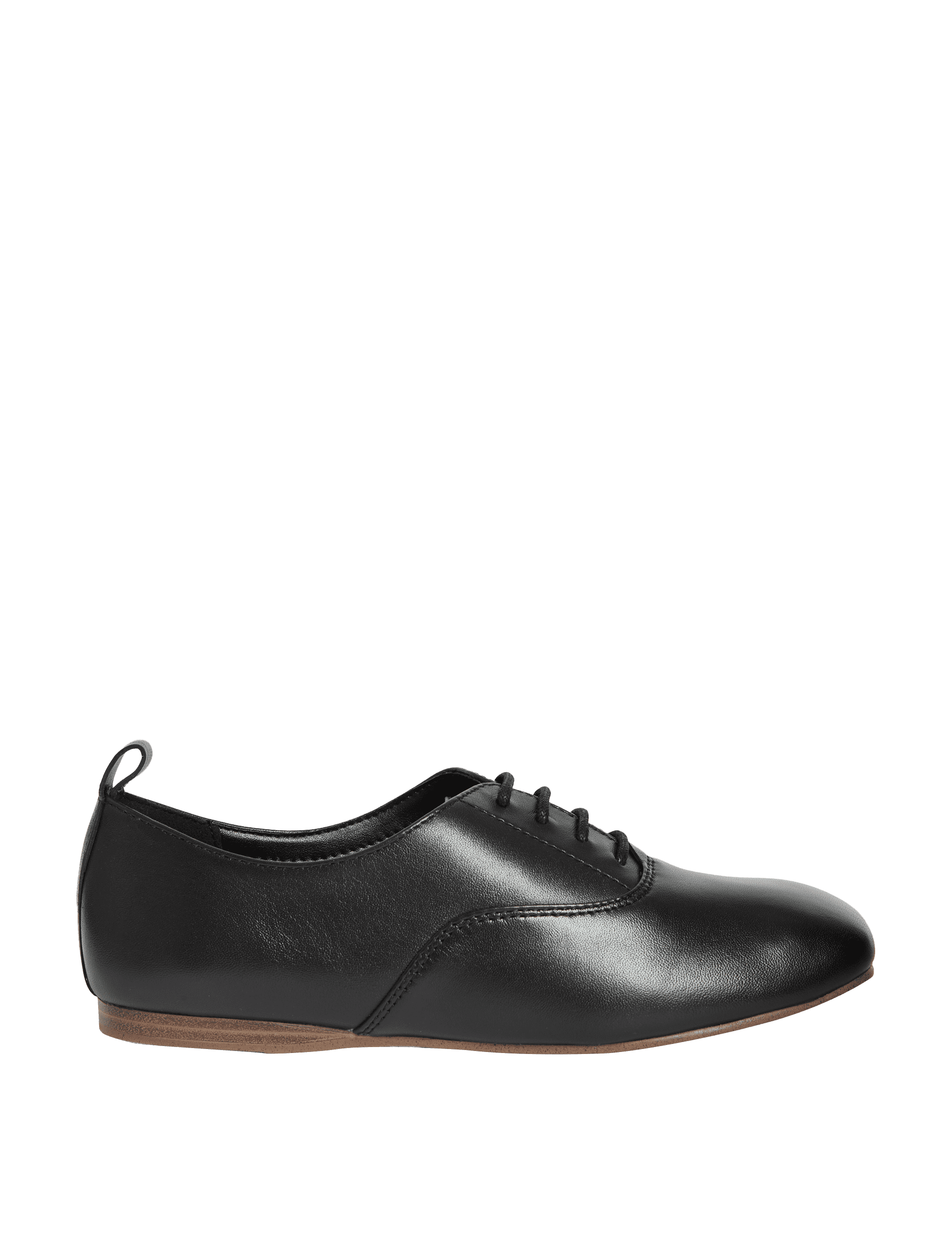 M&S Collection Women's Leather Lace Up Flat Brogues - 6 - Black, Black,Cream