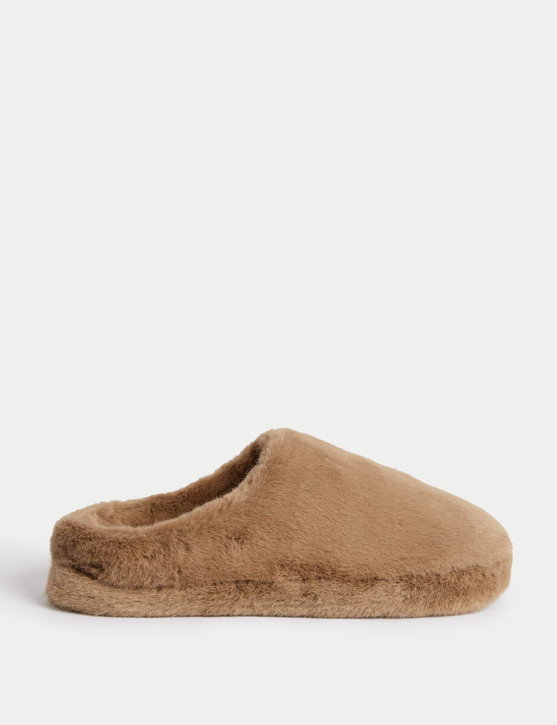 M&S Women's Faux Fur Mule Slippers - 6 - Light Brown, Light Brown