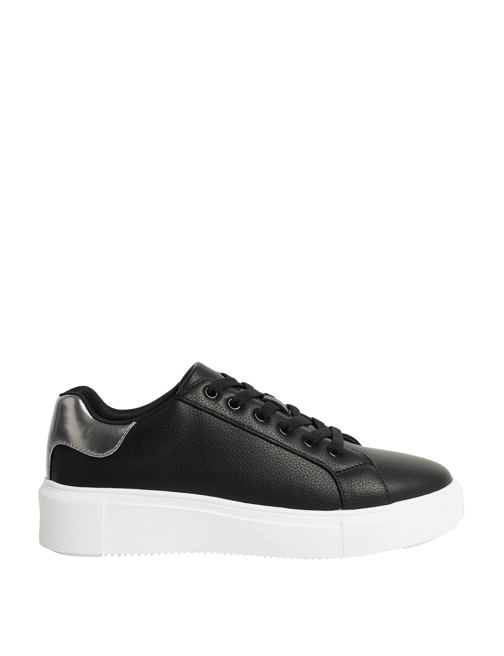 M&S Collection Women's Lace Up Platform Trainers - 6 - Black Mix, Black Mix,White,Black/Black