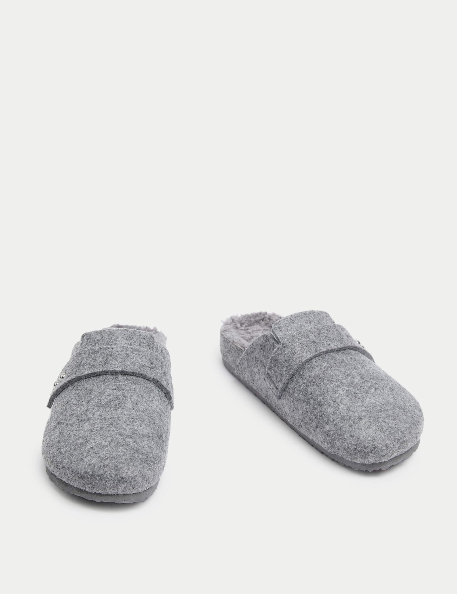 M&S Women's Felt Faux Fur Lined Clog Slippers - 4 - Dark Grey, Dark Grey