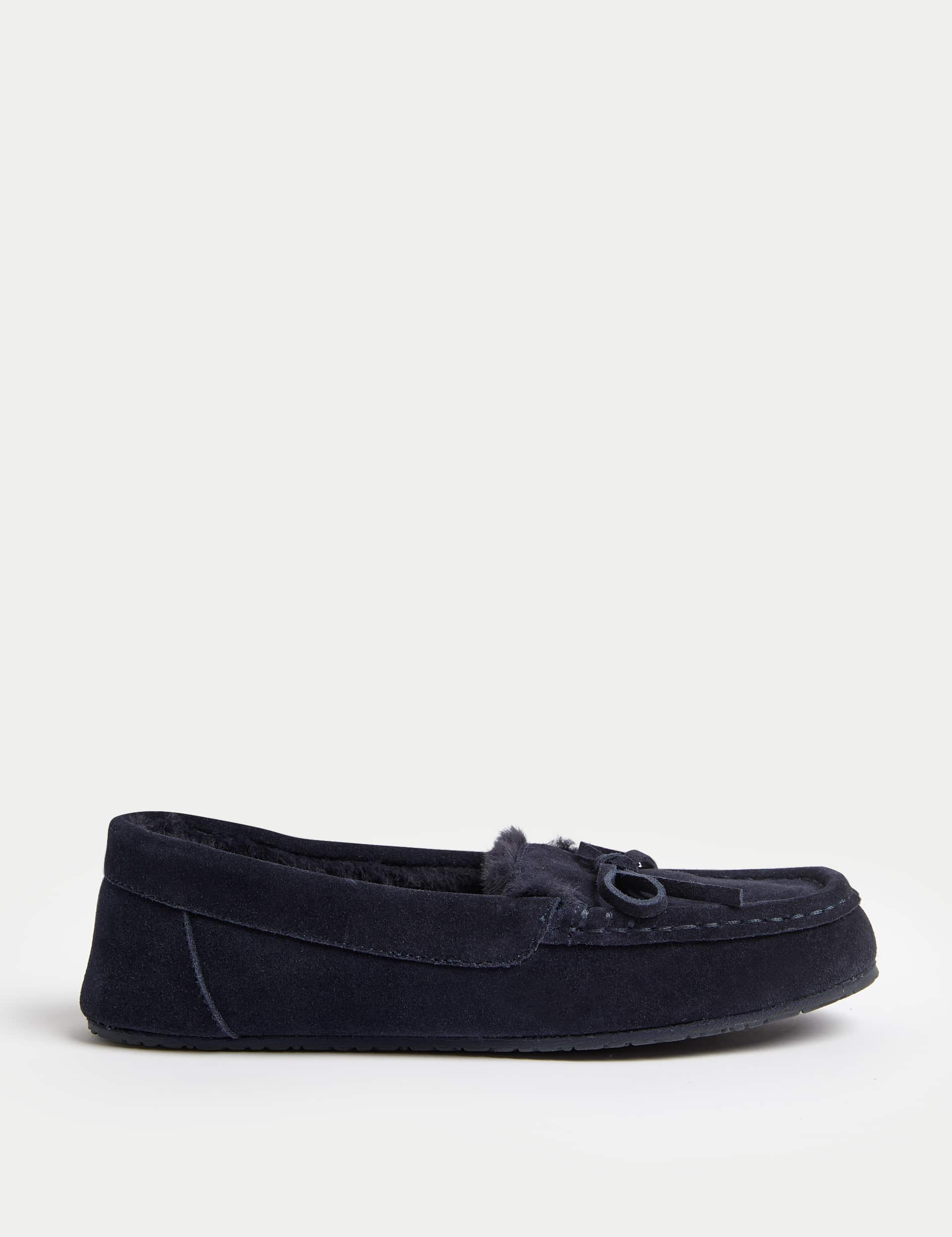 M&S Collection Women's Suede Moccasin Slippers - 6 - Midnight Navy, Mink,Dark Sage,Midnight Navy,Bur