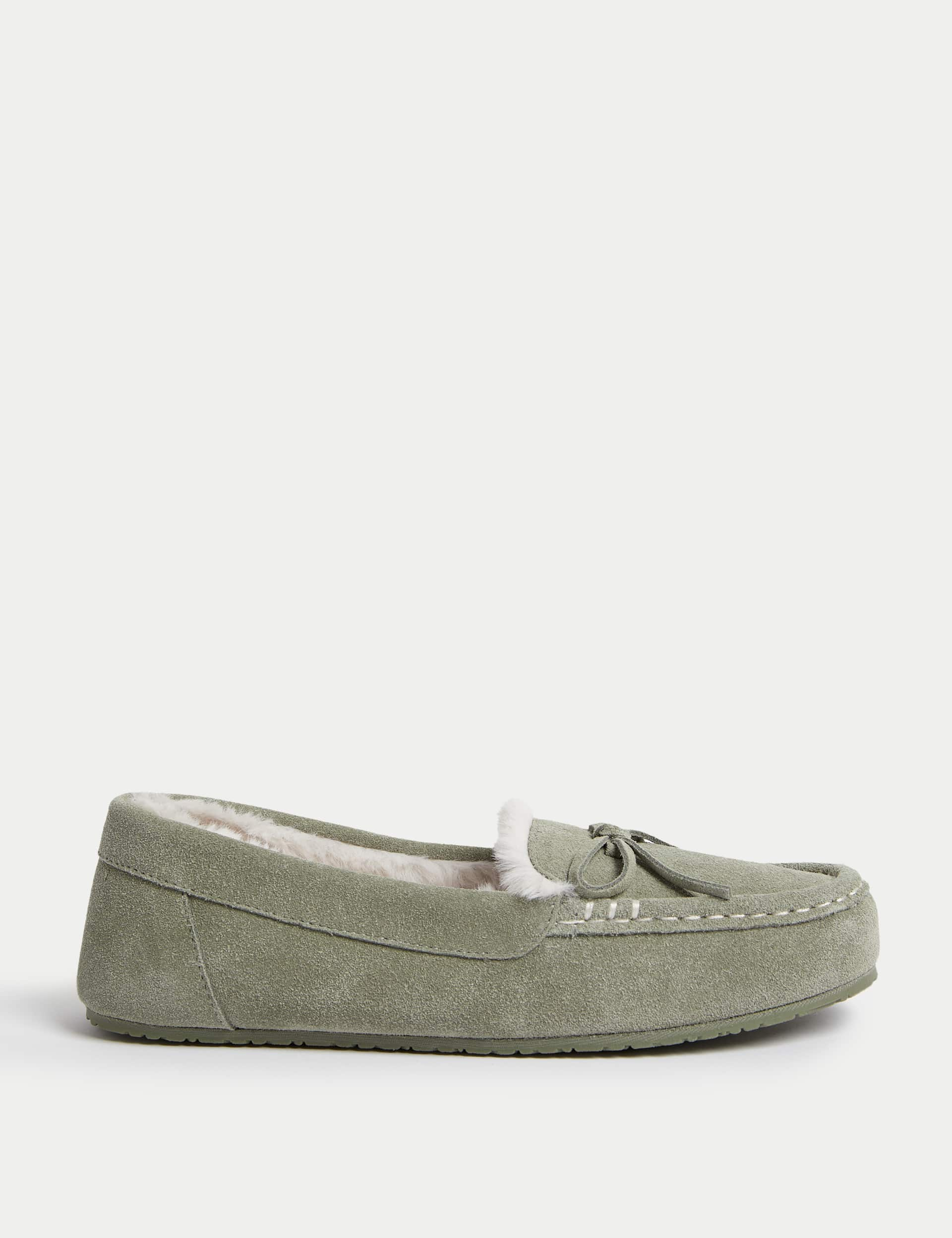 M&S Women's Suede Moccasin Slippers - 6 - Dark Sage, Dark Sage