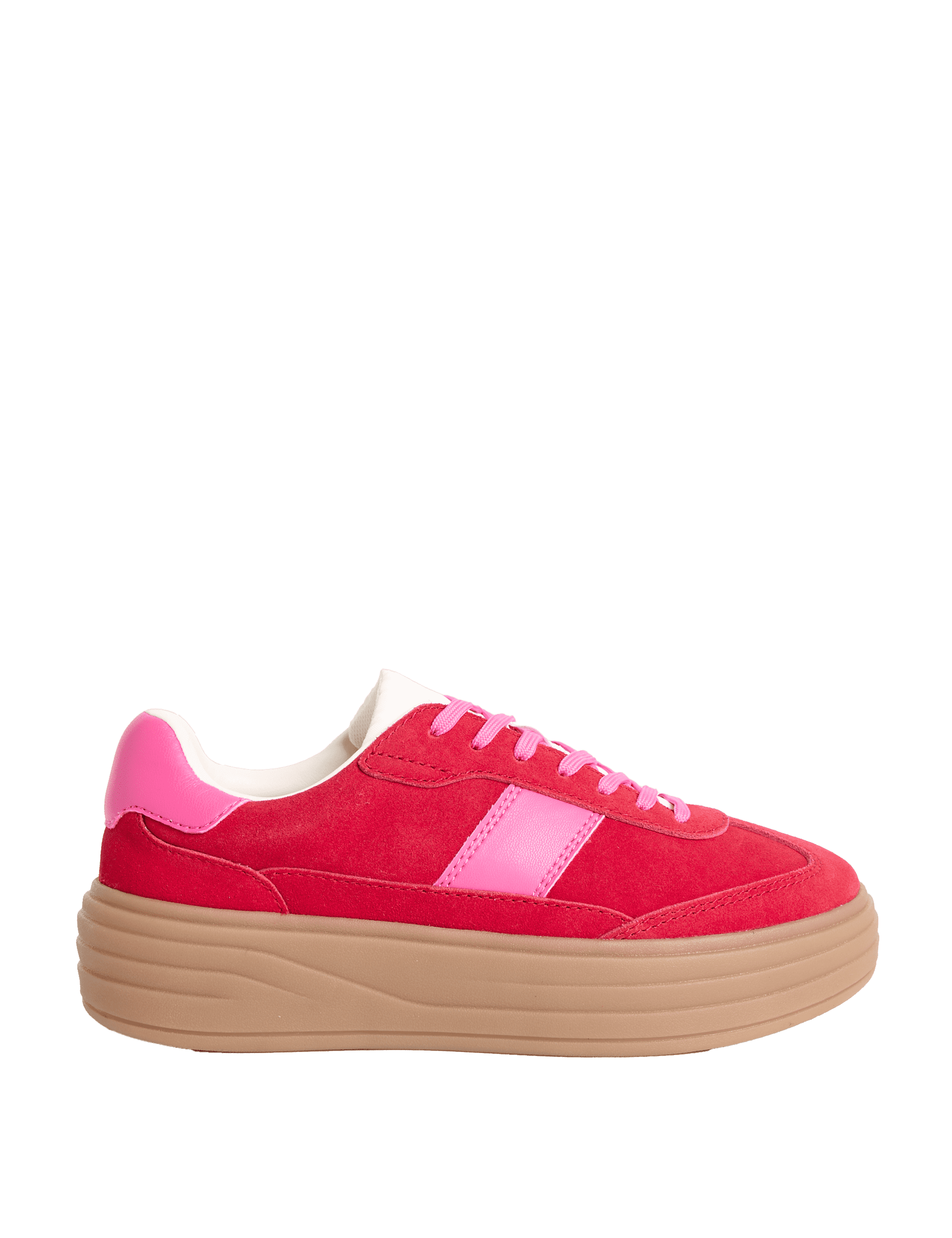 M&S Collection Women's Suede Side Detail Platform Trainers - 6 - Red Mix, Red Mix