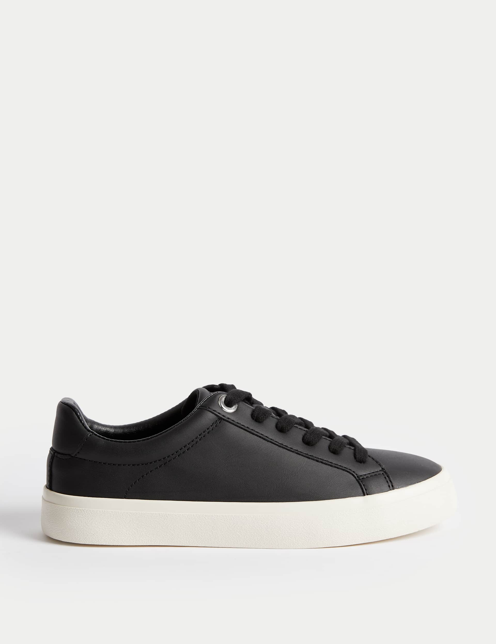 M&S Women's Lace Up Trainers - 6 - Black, White,Black,Pewter