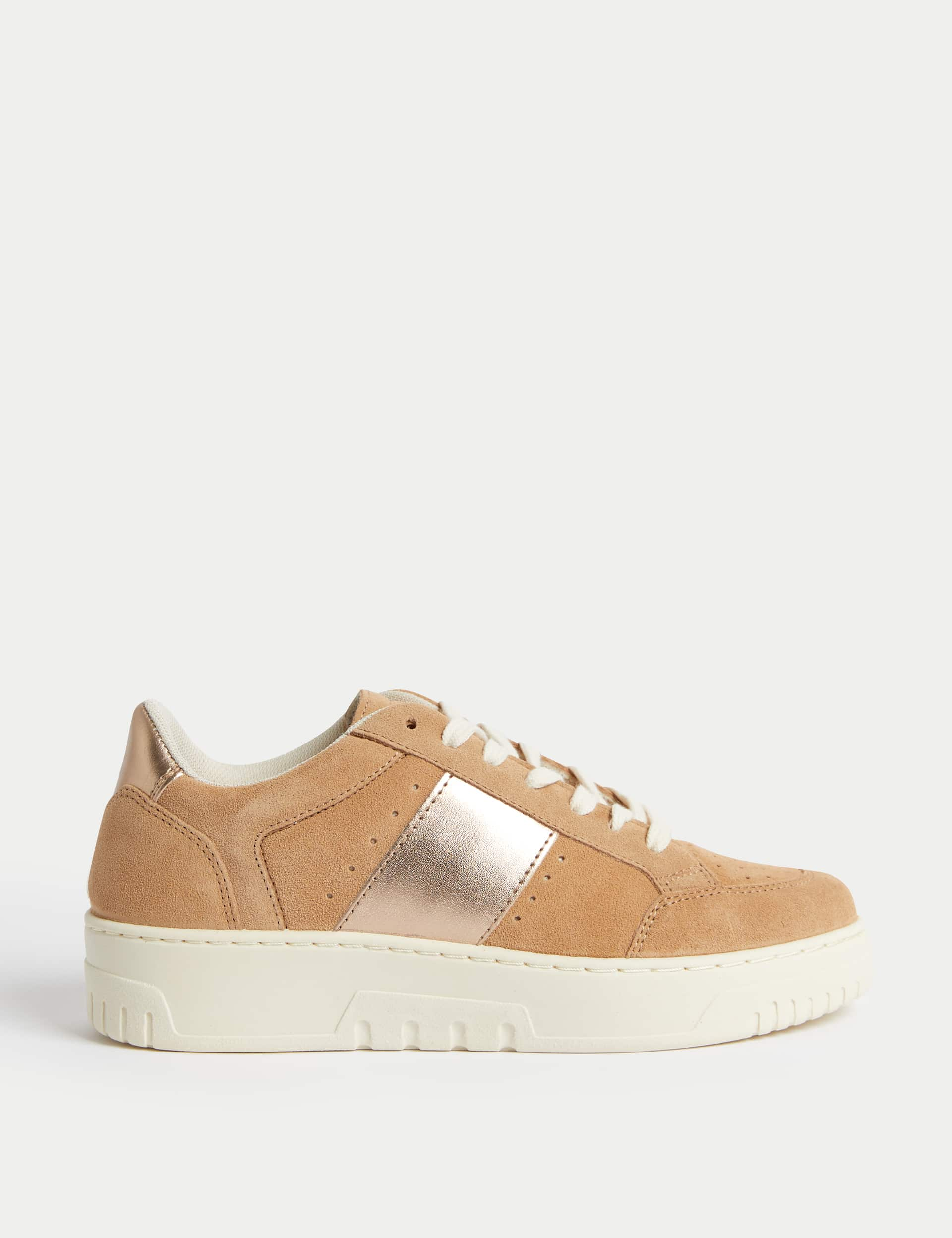 M&S Women's Suede Lace Up Trainers - 4 - Sand, Sand