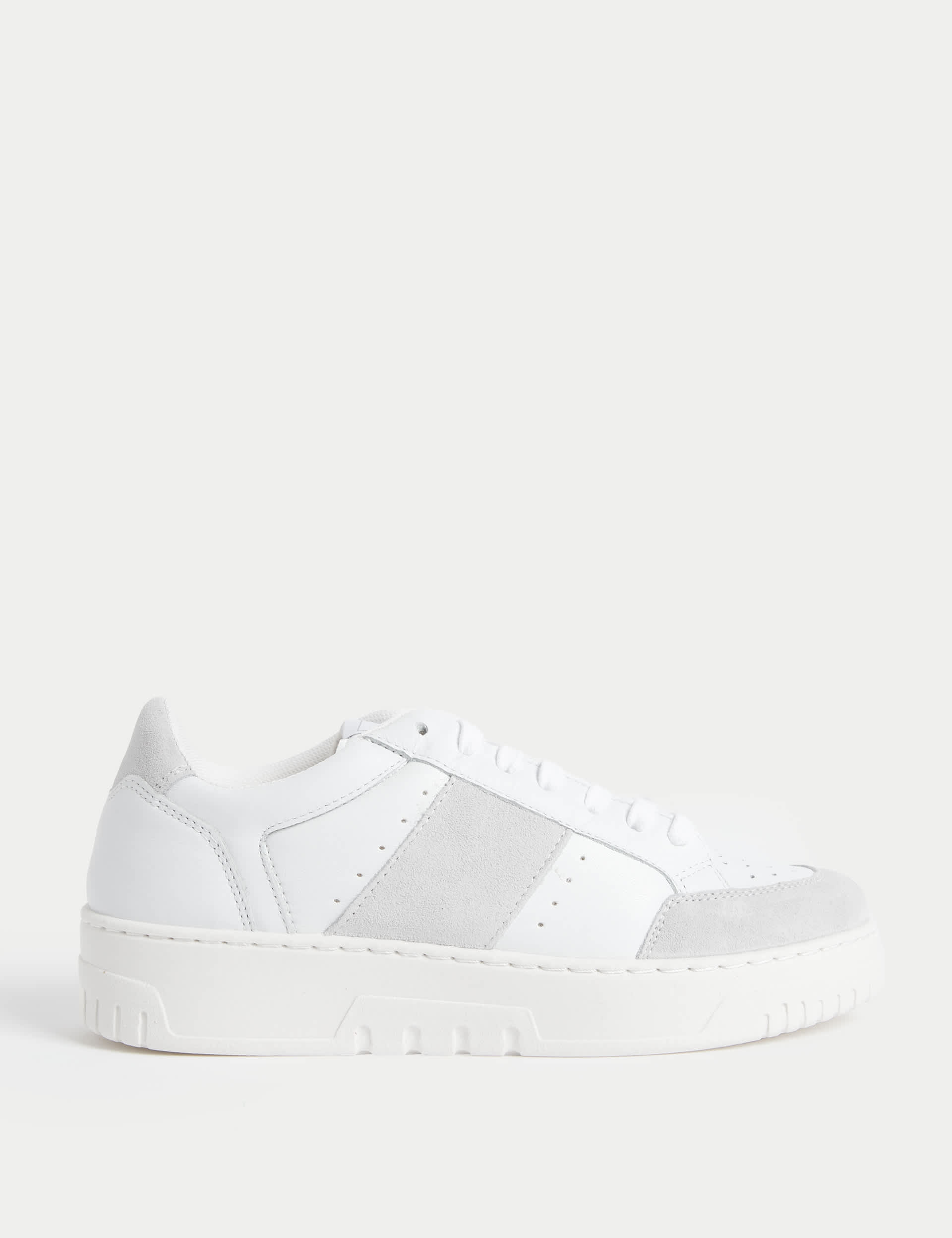 M&S Women's Leather Lace Up Trainer - 6 - White Mix, White Mix