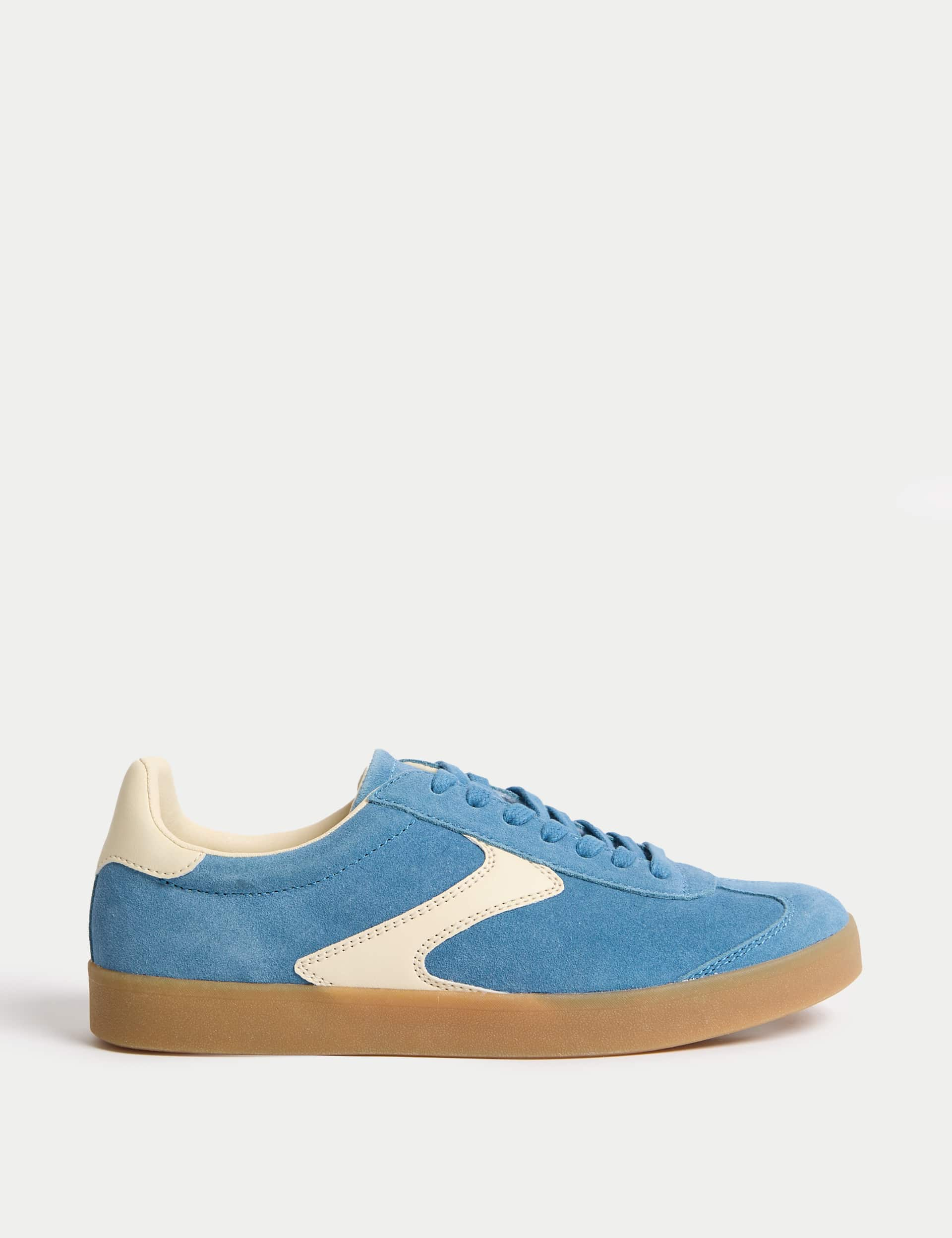 M&S Collection Women's Suede Lace Up Side Detail Trainers - 6 - Blue Mix, Blue Mix,Black Mix,Green M