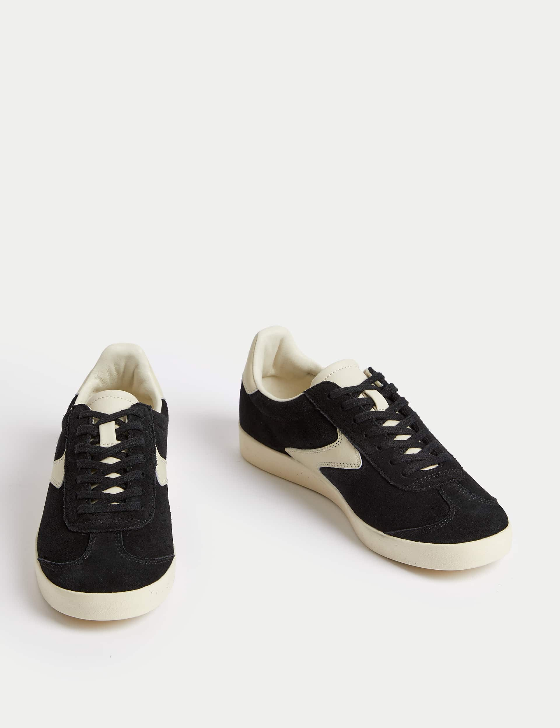 M&S Women's Suede Lace Up Side Detail Trainers - 5 - Black Mix, Black Mix,Natural Mix,Navy Mix,Mint 