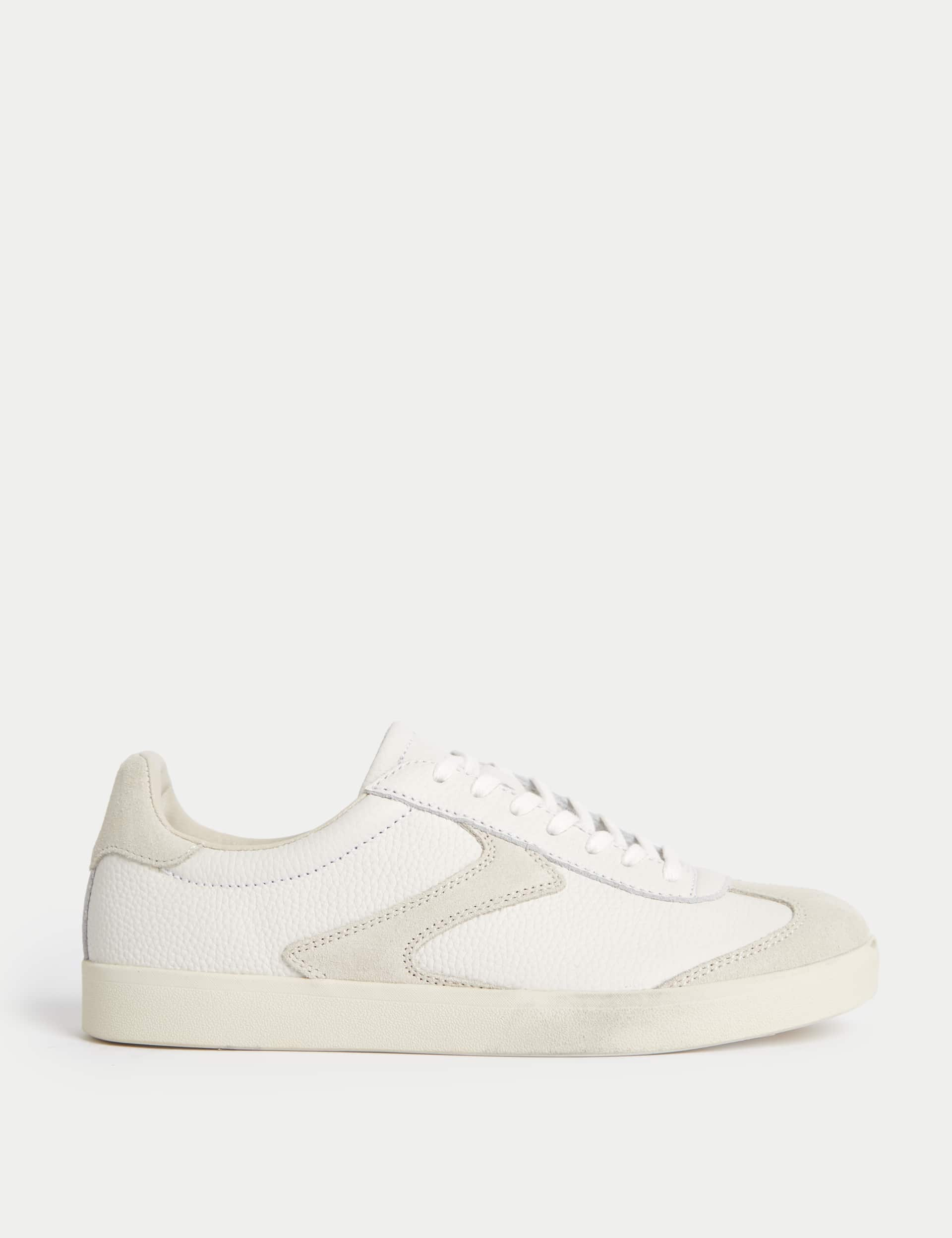 M&S Women's Leather Cupsole Side Detail Trainers - 6 - White, White