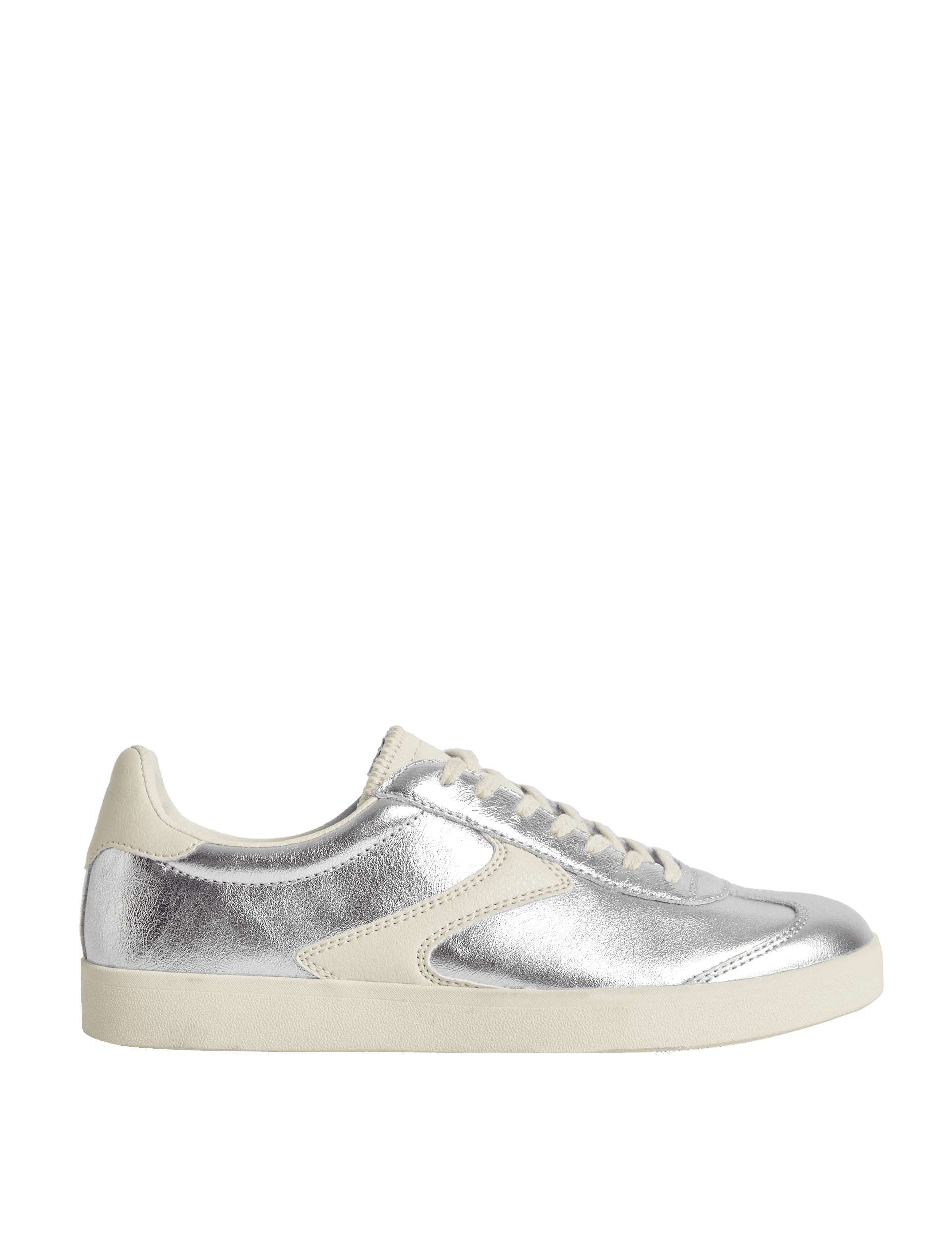 M&S Collection Women's Leather Cupsole Side Detail Trainers - 6 - Silver, Silver