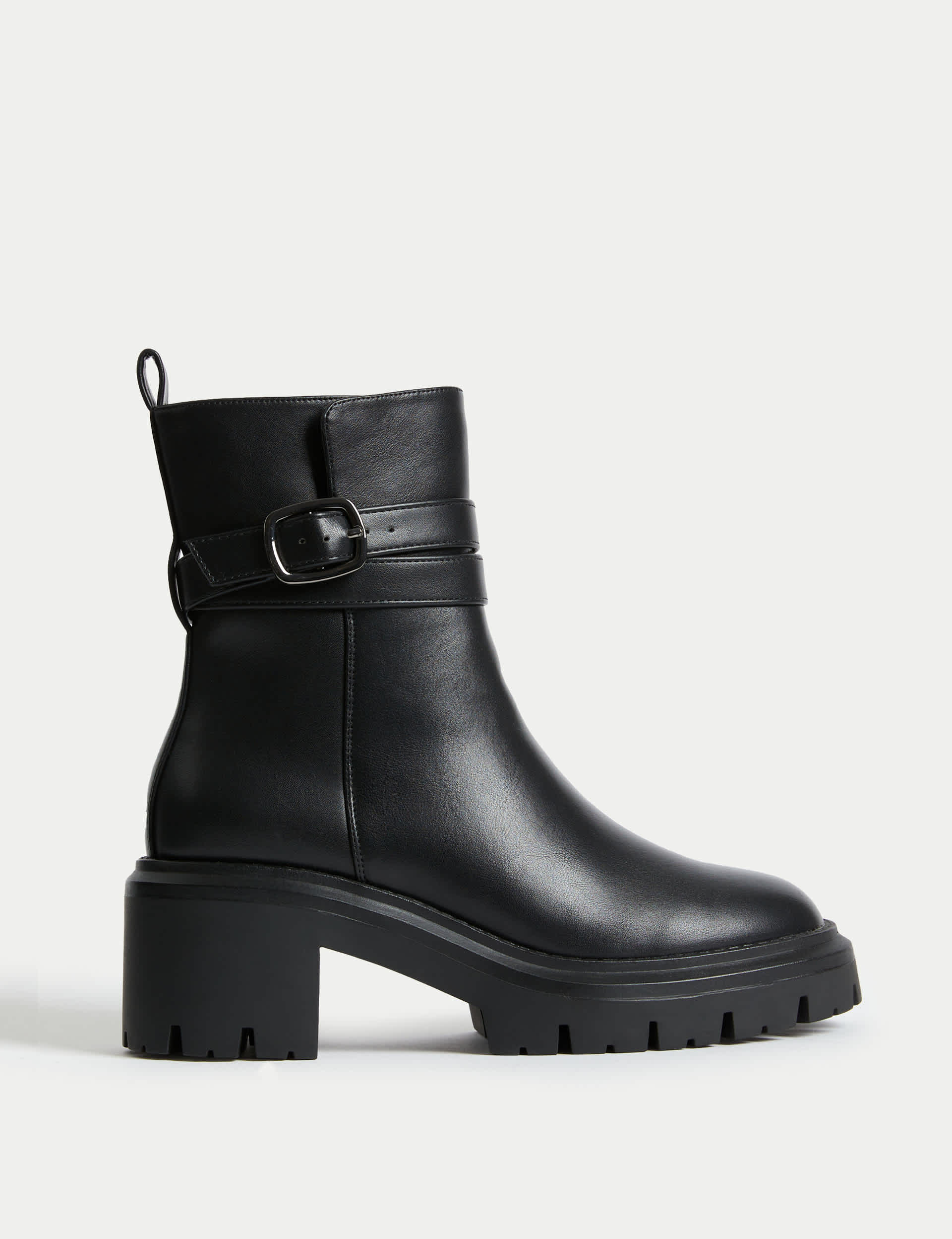 M&S Women's Chunky Buckle Block Heel Boots
