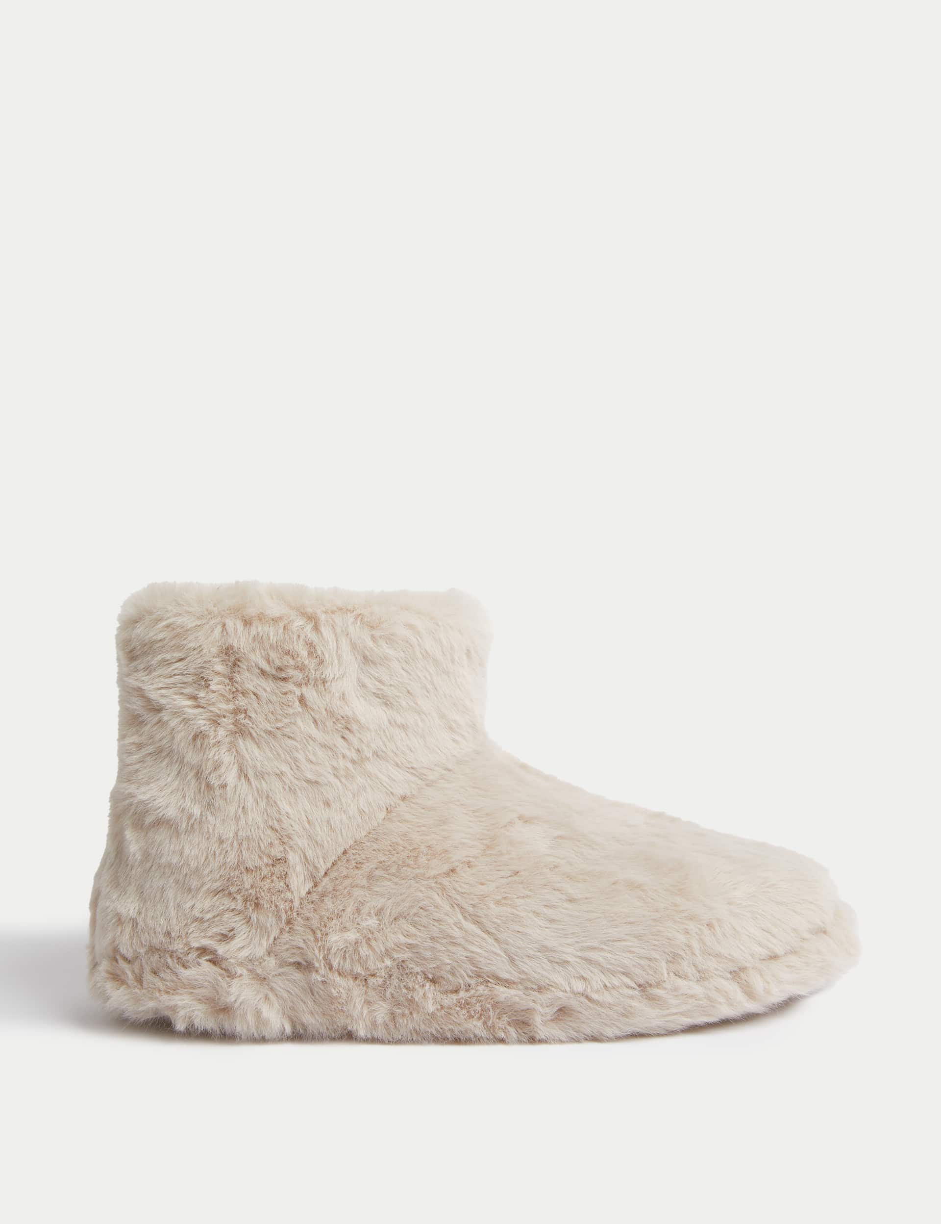 M&S Women's Faux Fur Slipper Boots - 6 - Cream, Grey,Cream,Pink