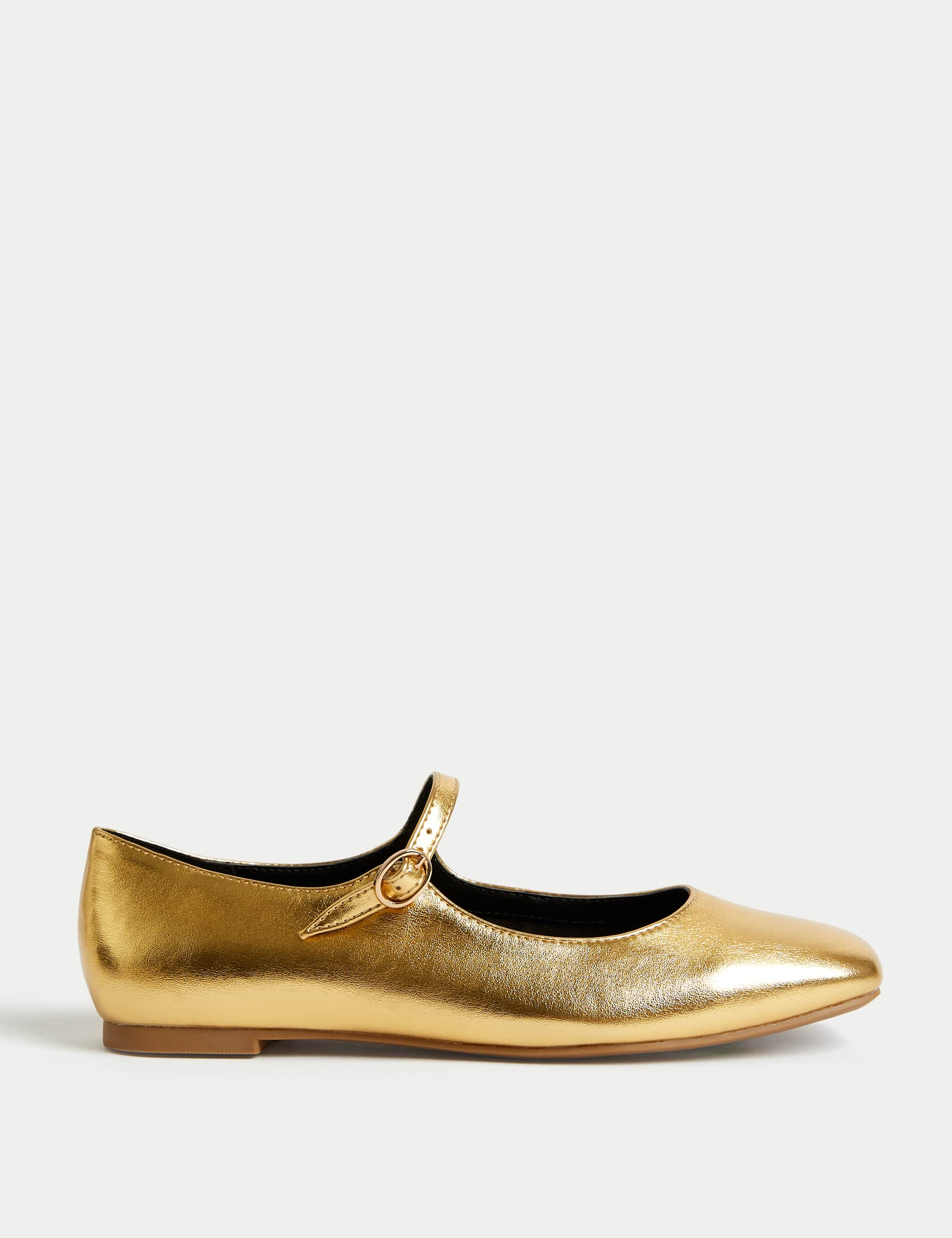 M&S Women's Metallic Buckle Flat Ballet Pumps - 3 - Gold, Gold