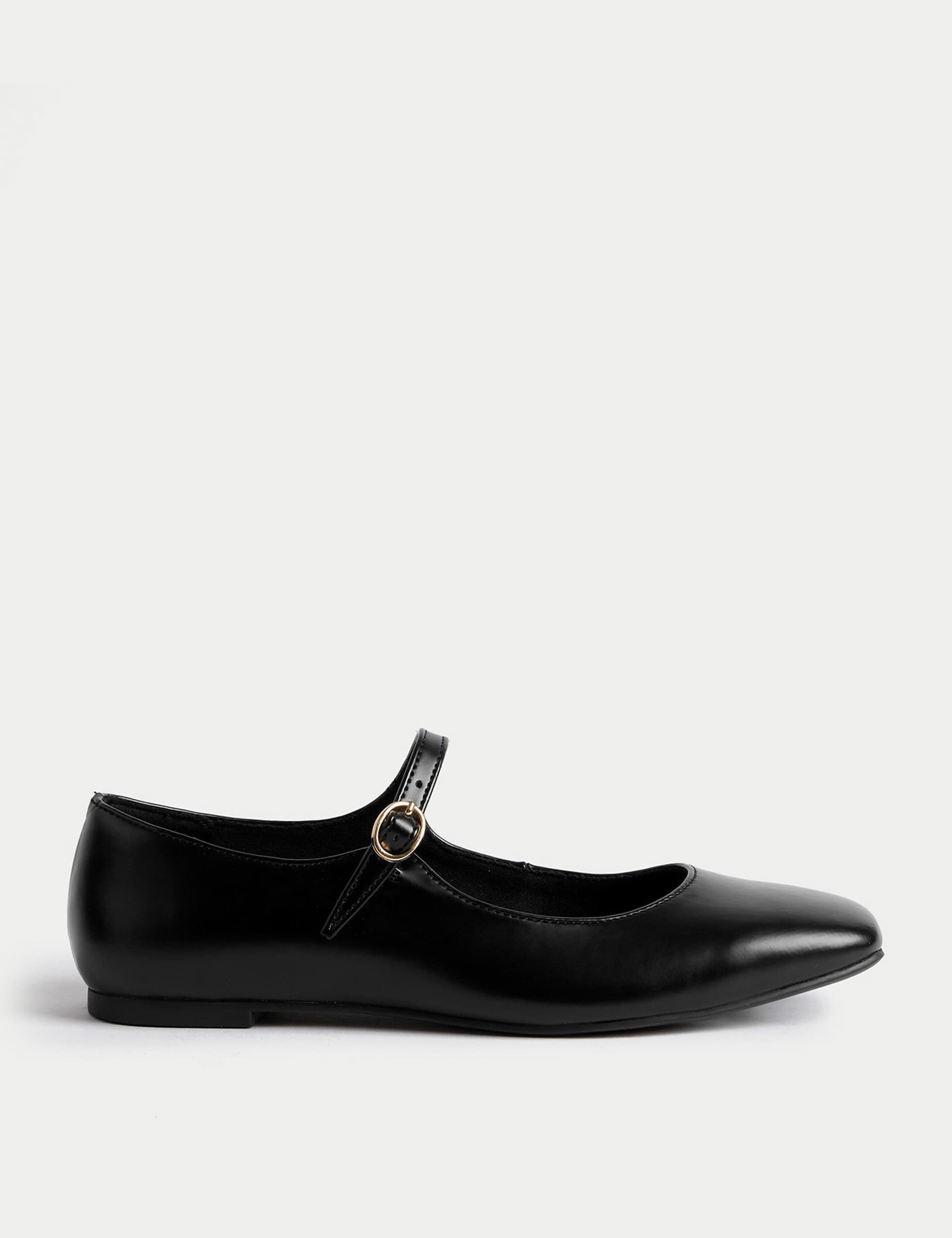 M&S Women's Buckle Flat Square Toe Ballet Pumps