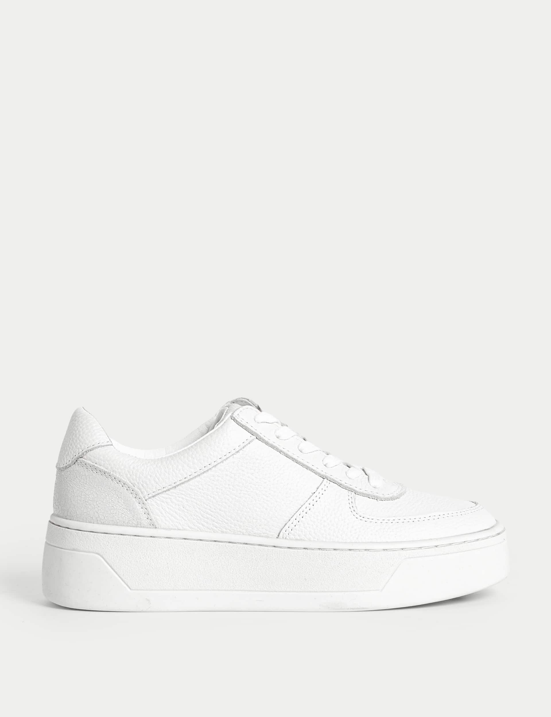 M&S Women's Leather Lace Up Chunky Trainers - 6 - White, White