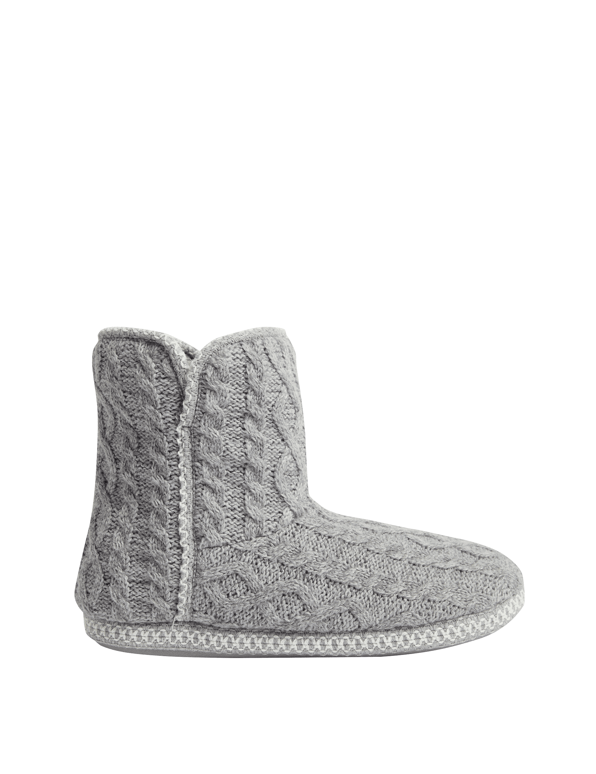 M&S Collection Women's Cable Knit Slipper Boots - 3 - Grey, Grey