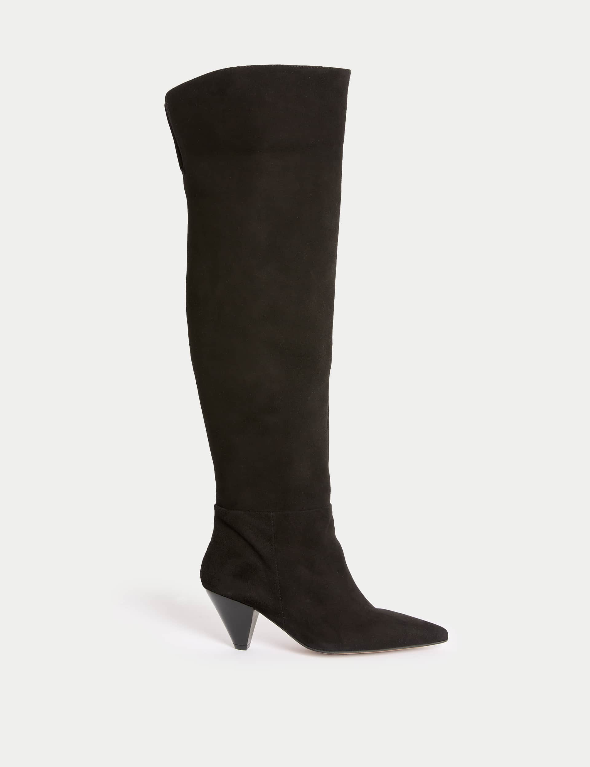 Autograph Women's Suede Ruched Kitten Heel Knee High Boots - 6 - Black, Black,Taupe