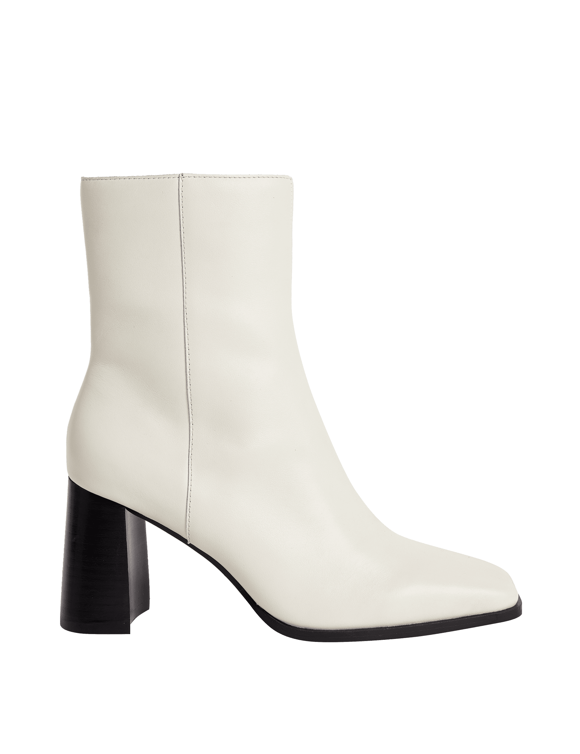 Autograph Women's Leather Block Heel Square Toe Ankle Boots - 6 - Cream, Black,Cream