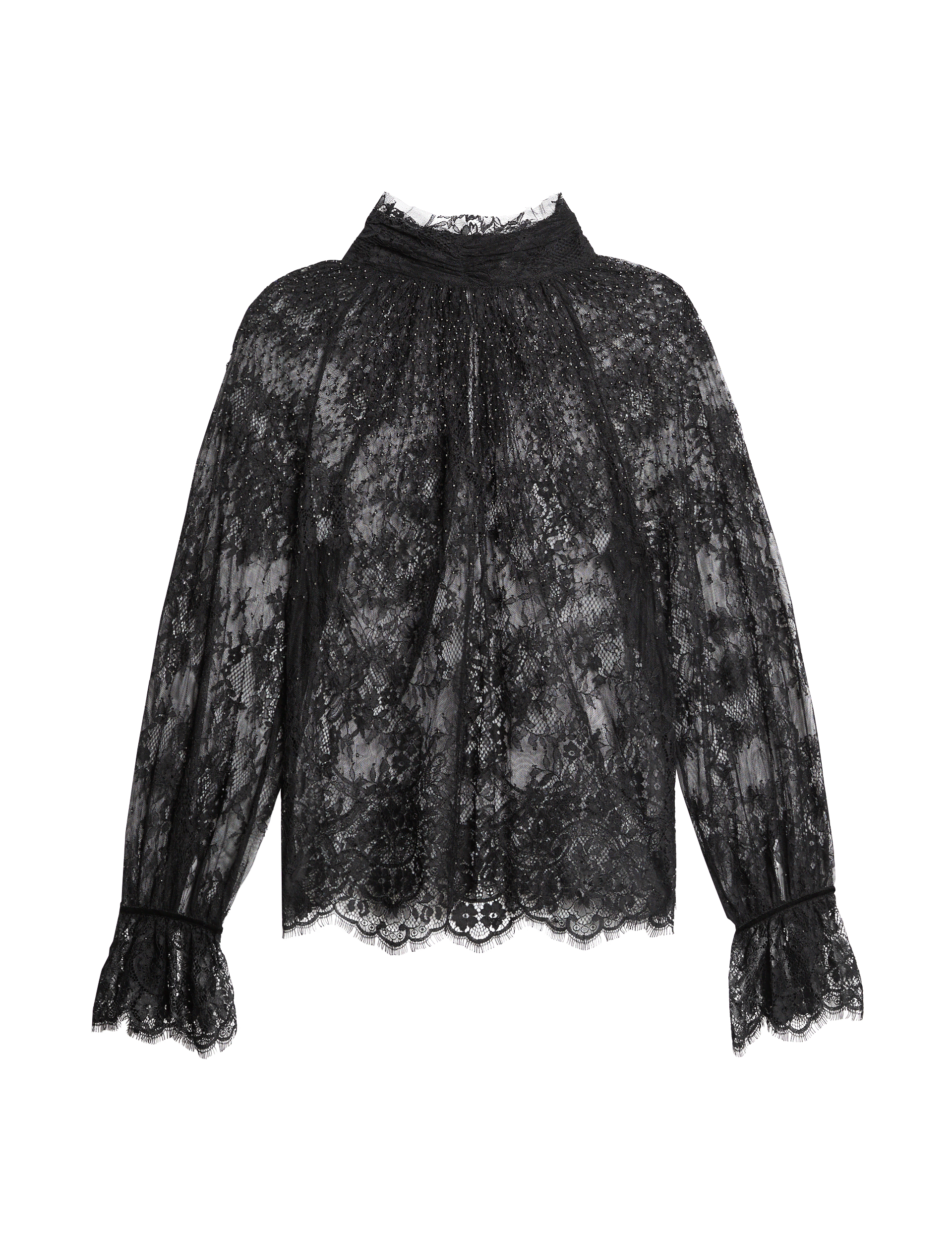 M&S X Sienna Miller Women's Lace High-Neck Long-Sleeved Top - 10 - Black, Black