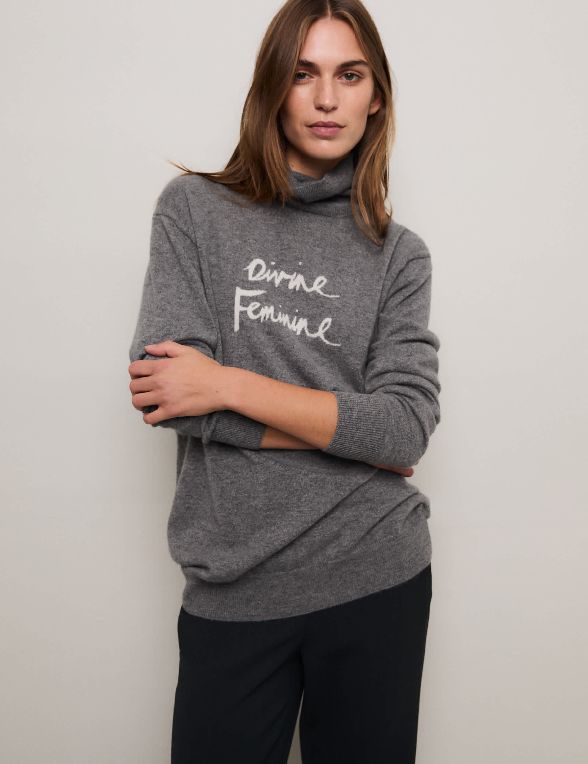 M&S X Bella Freud Women's Divine Feminine Pure Cashmere Jumper - Grey Marl, Grey Marl,Black