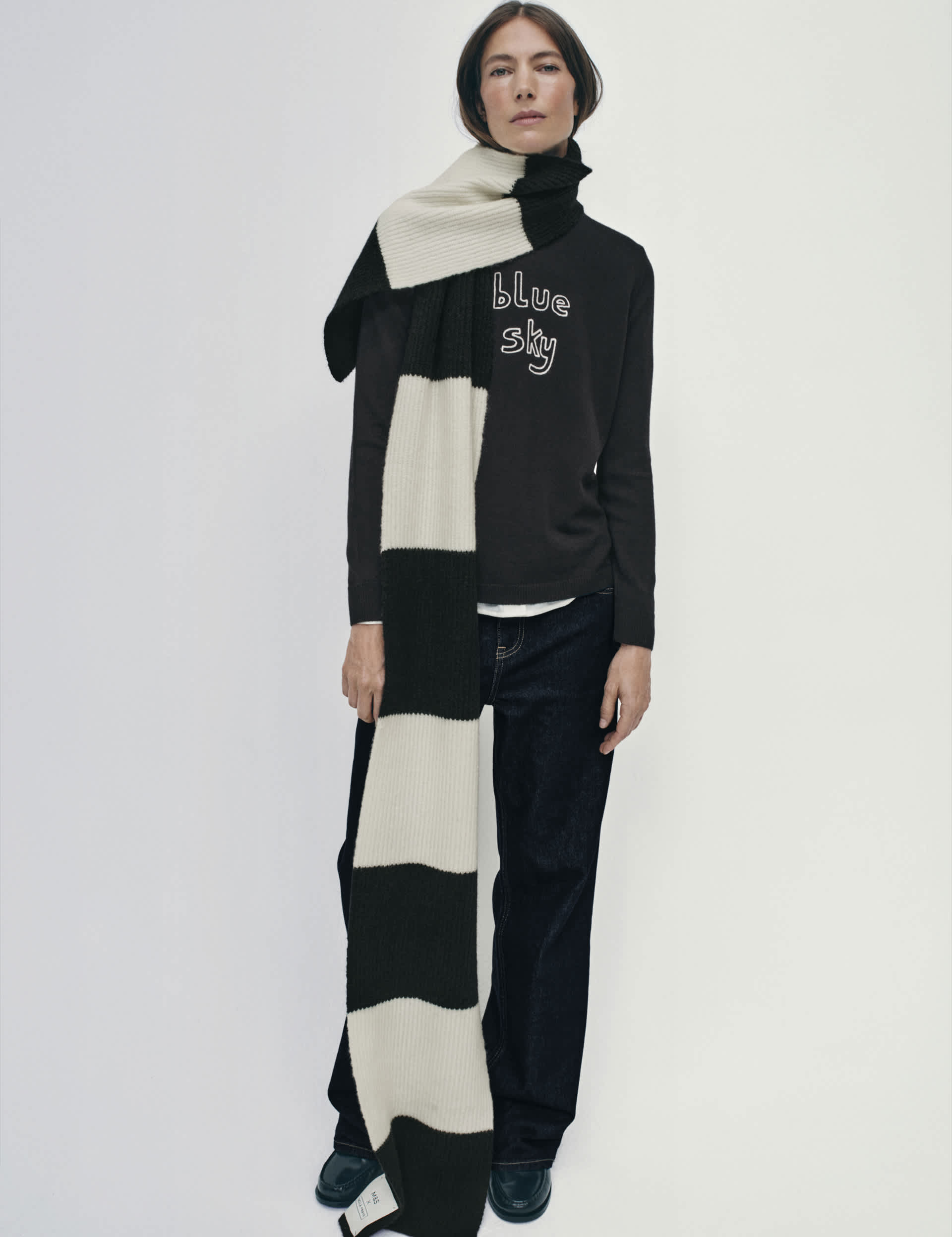 M&S X Bella Freud Women's Merino Wool Rich With Mohair Scarf - Black Mix, Black Mix