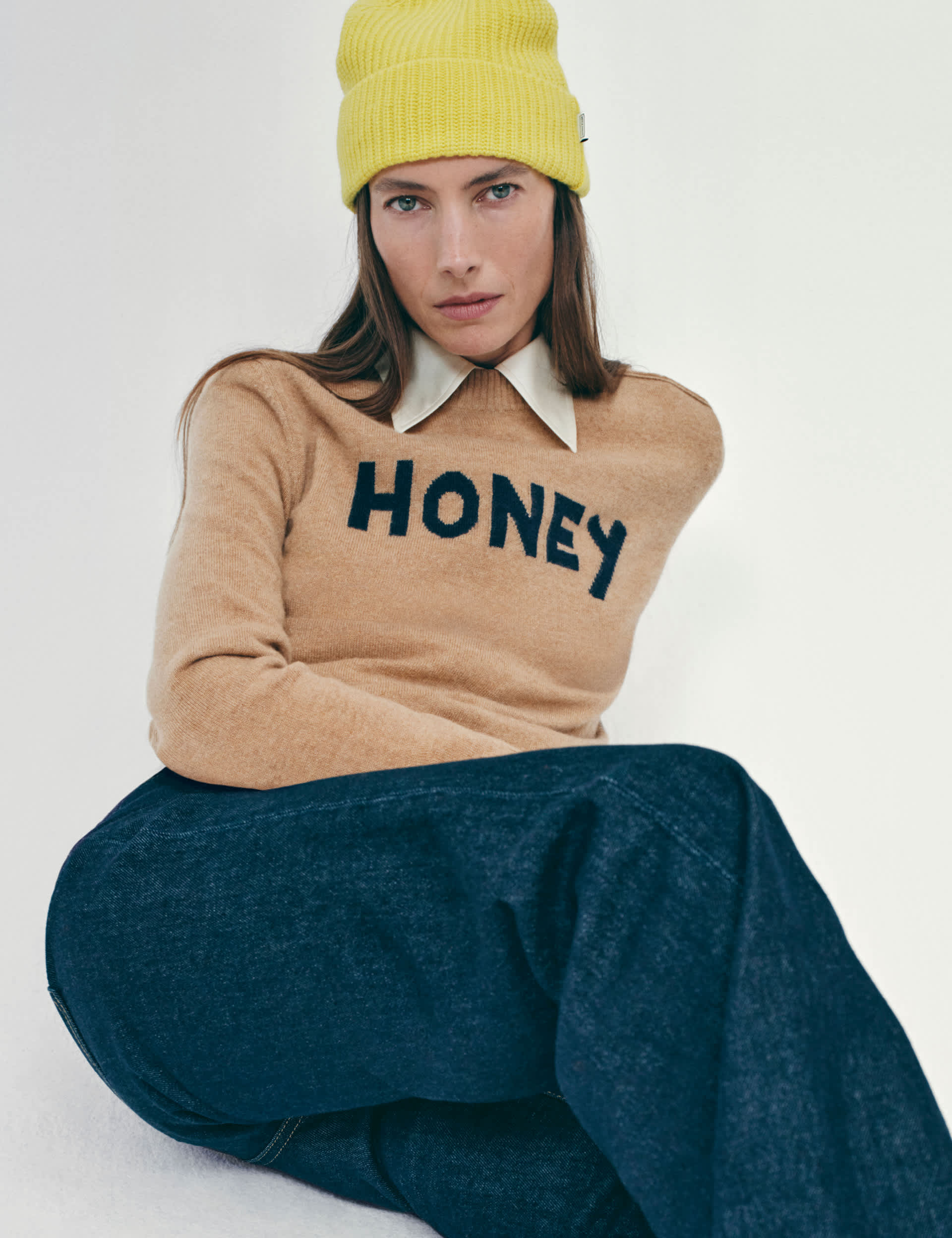 M&S X Bella Freud Women's Merino Wool Blend Beanie Hat With Cashmere - Acid Yellow, Light Rose,Acid 