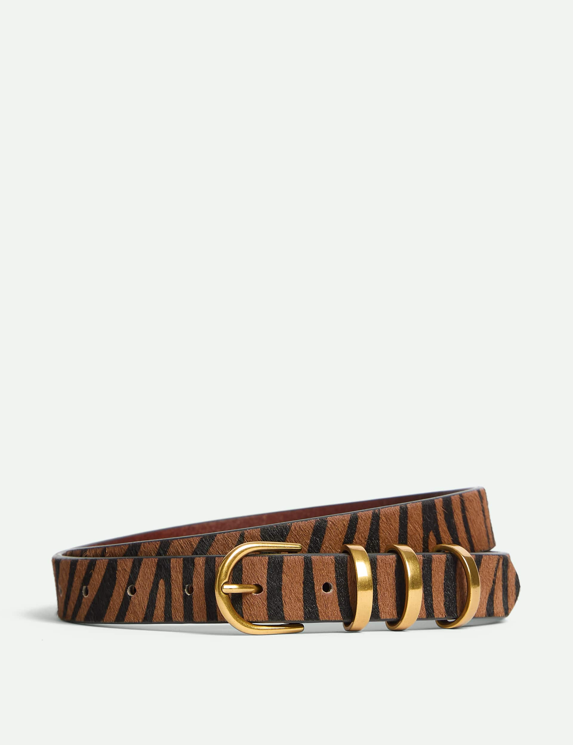 M&S X Sienna Miller Women's Animal-Print Leather Belt - XS - Brown Mix, Brown Mix