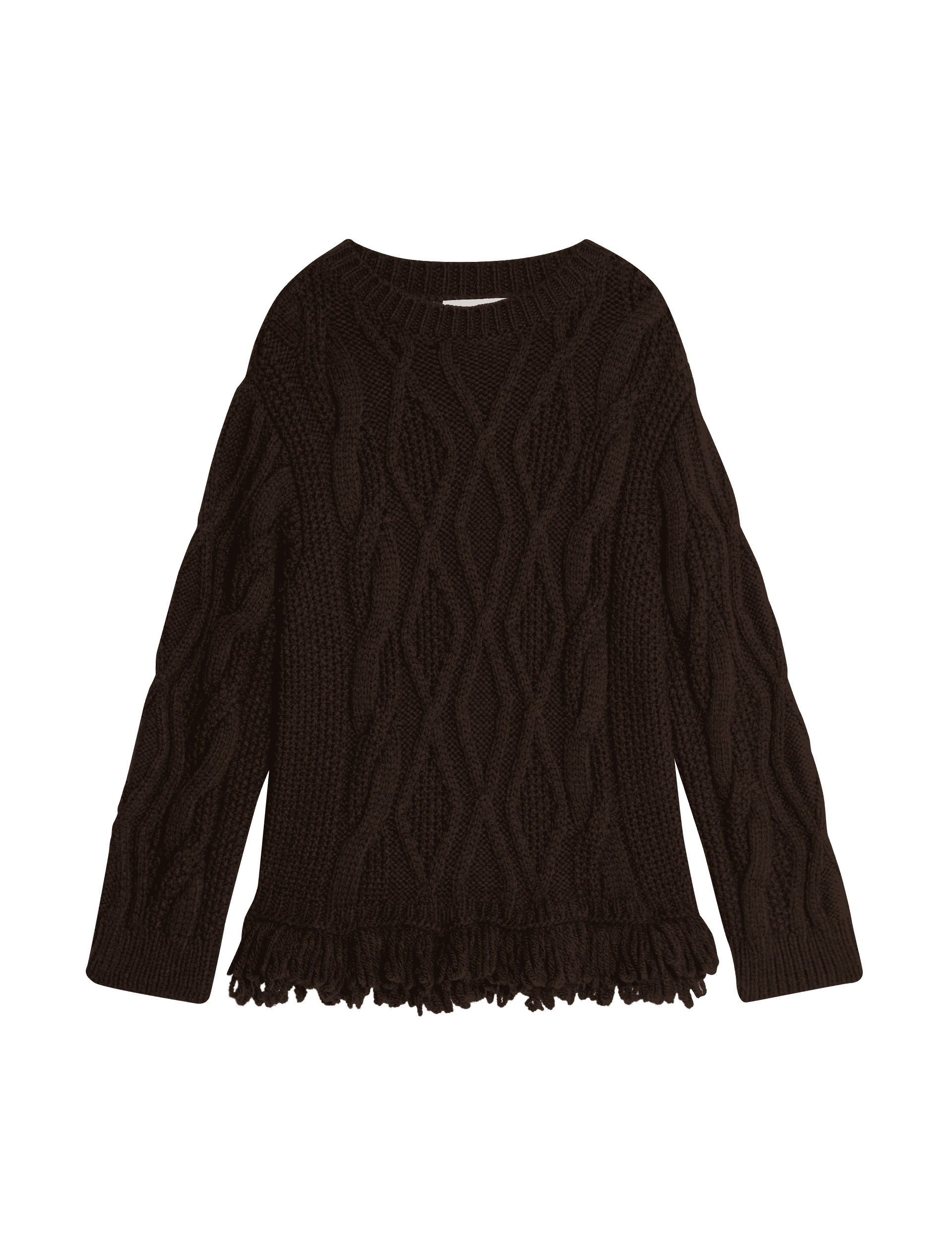 M&S Collection Women's Crew Neck Cable Knit Fringe Jumper - Bitter Chocolate, Bitter Chocolate